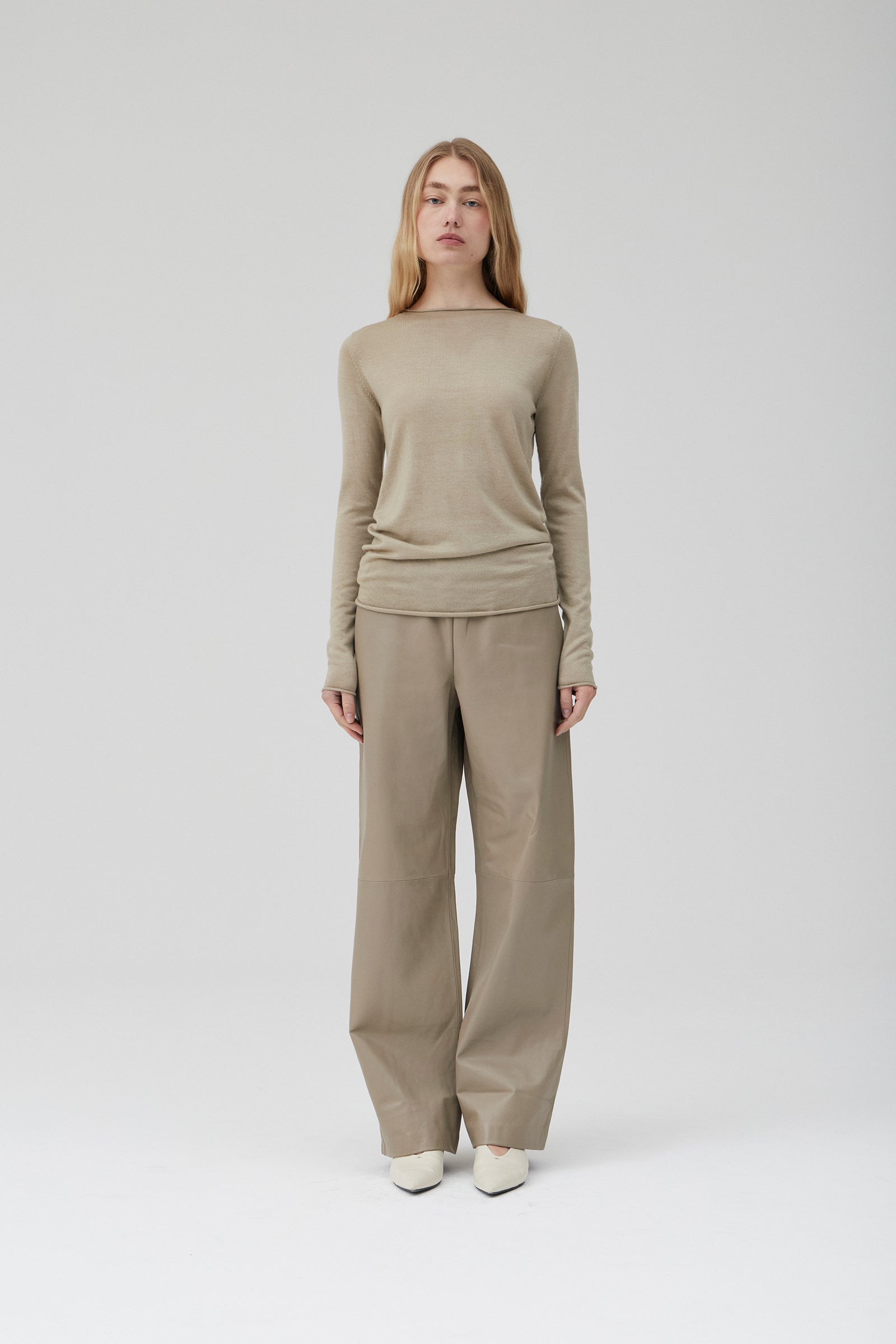Relaxed Leather Pant - Putty