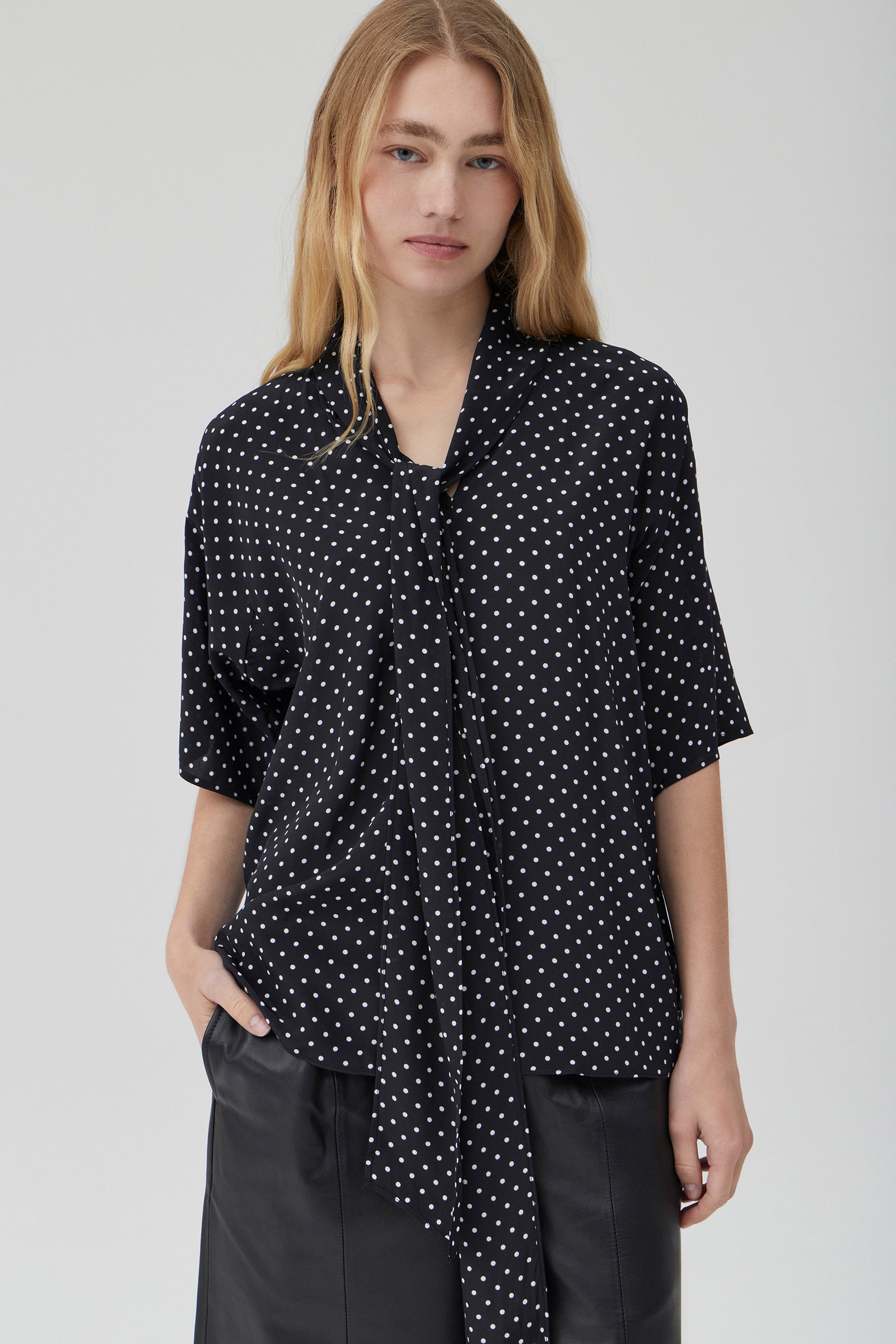 Silk Scarf T - Polka Dot Black