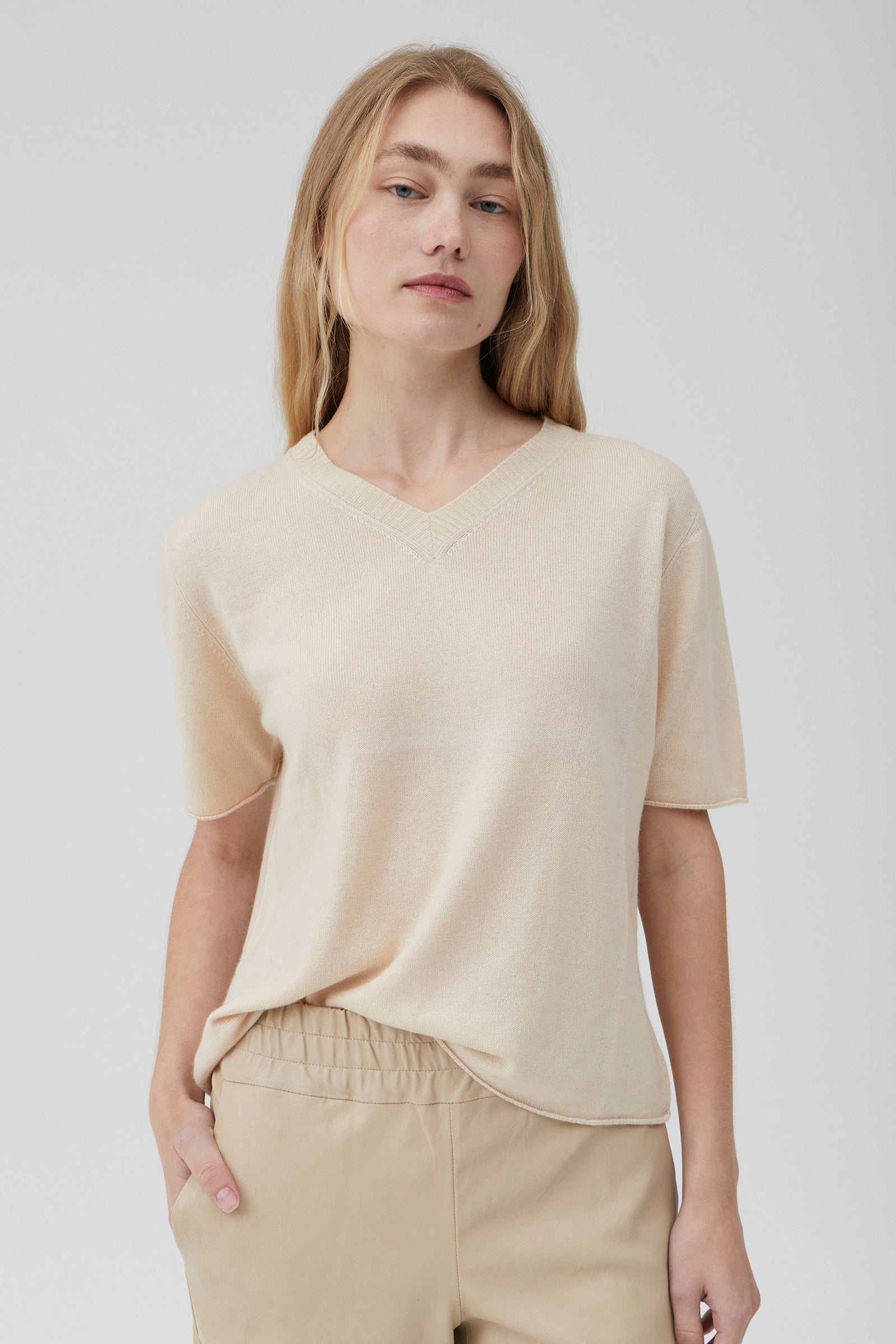 Cropped Wider Leg Stretch Leather Pant - Creme Brulee