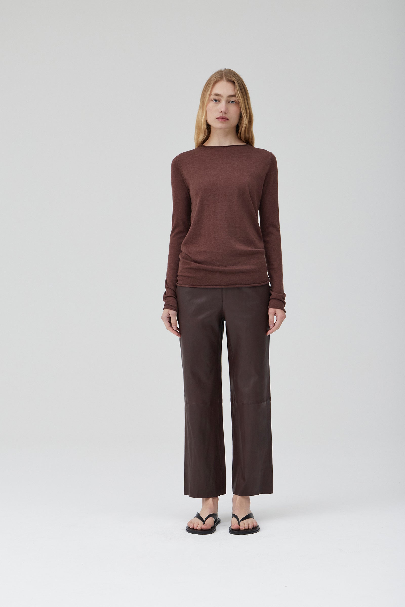 Cropped Wider Leg Stretch Leather Pant - Black Fig