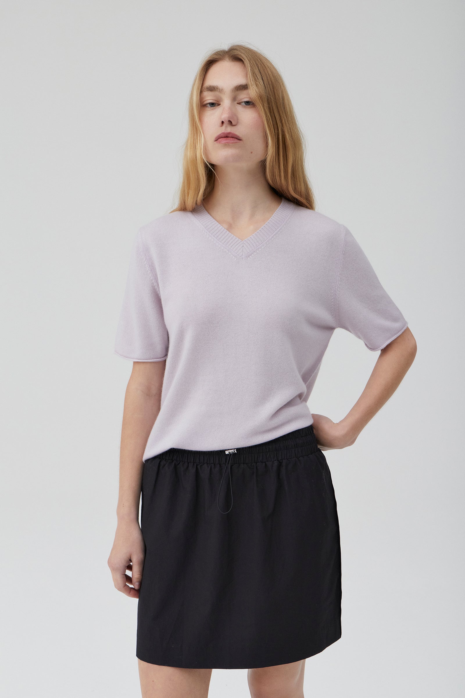 Cashmere Shrunken V-Neck T - Lilac Whisper