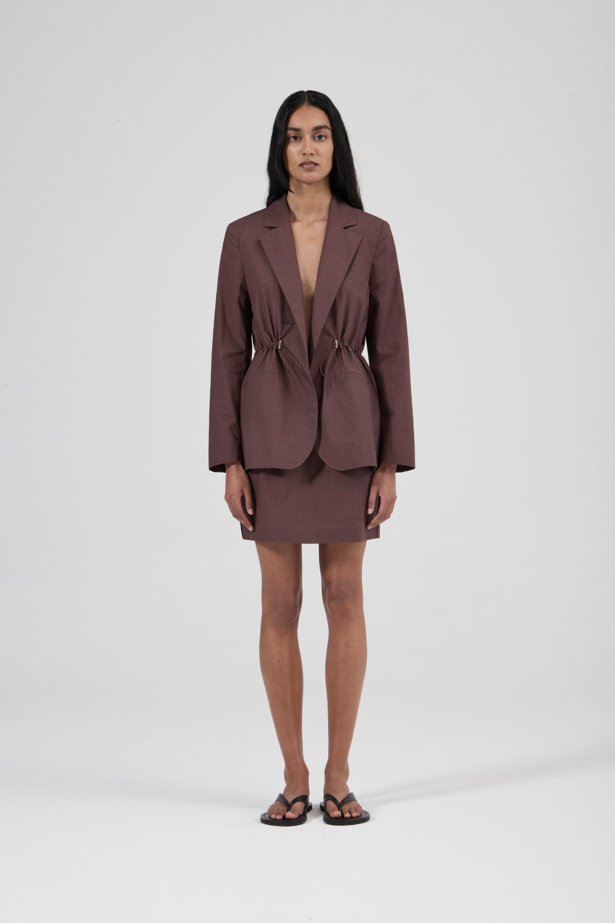 Cinched Cotton Blazer - Black Fig