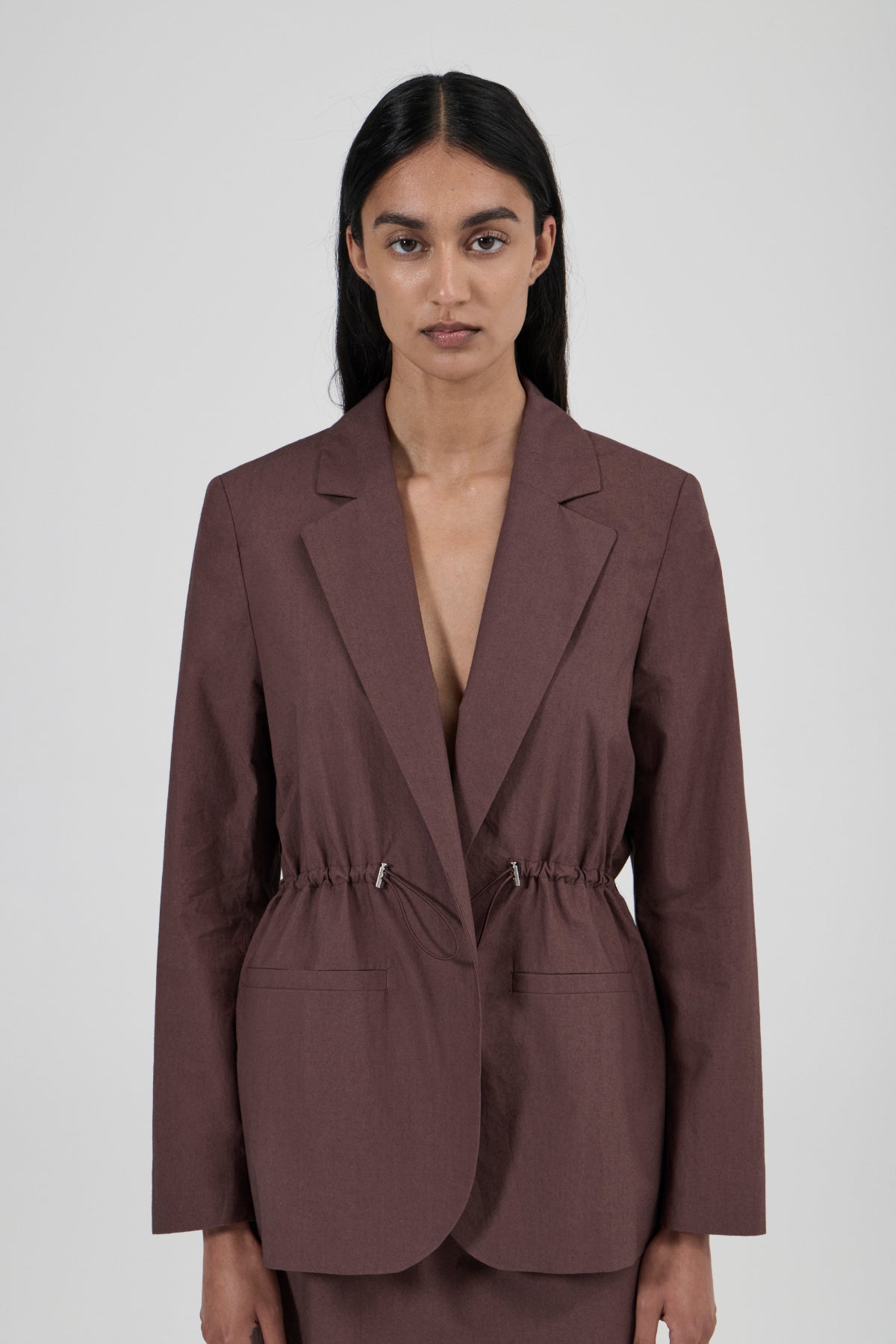 Cinched Cotton Blazer - Black Fig