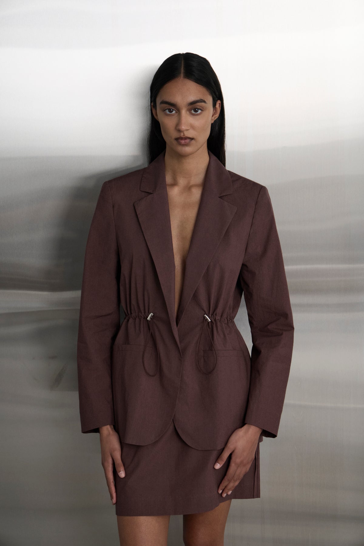 Cinched Cotton Blazer - Black Fig