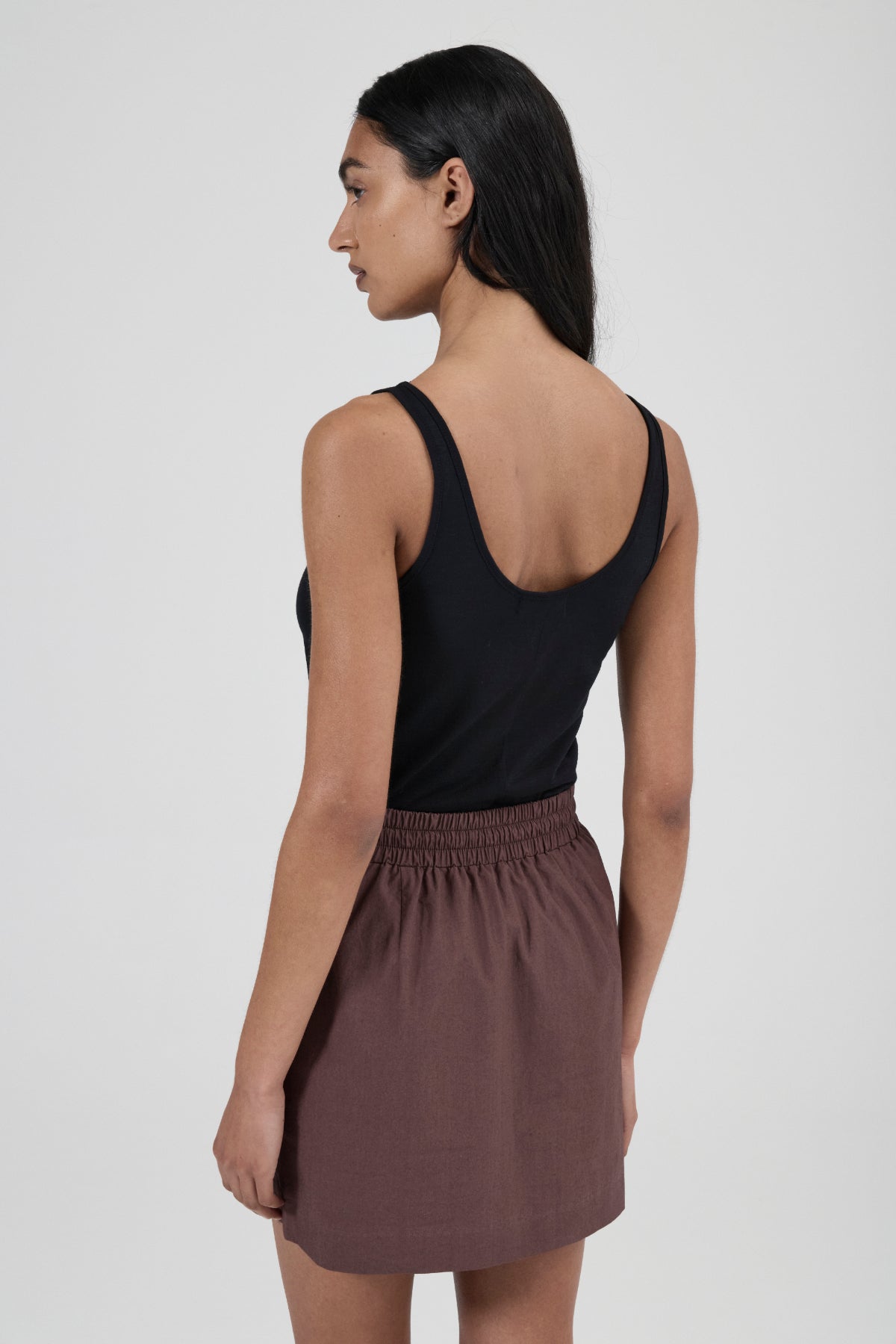 Piping Cotton Skirt - Black Fig