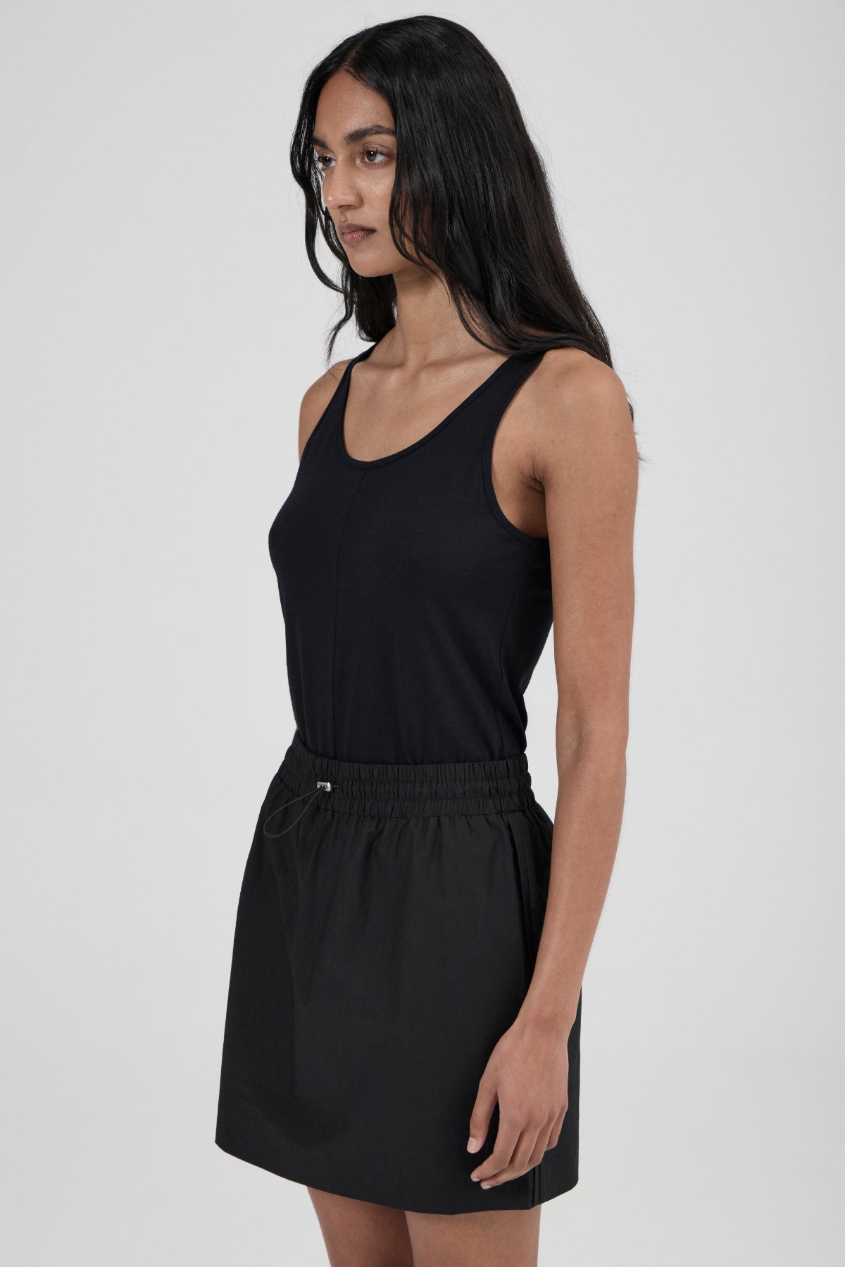 Piping Cotton Skirt - Black