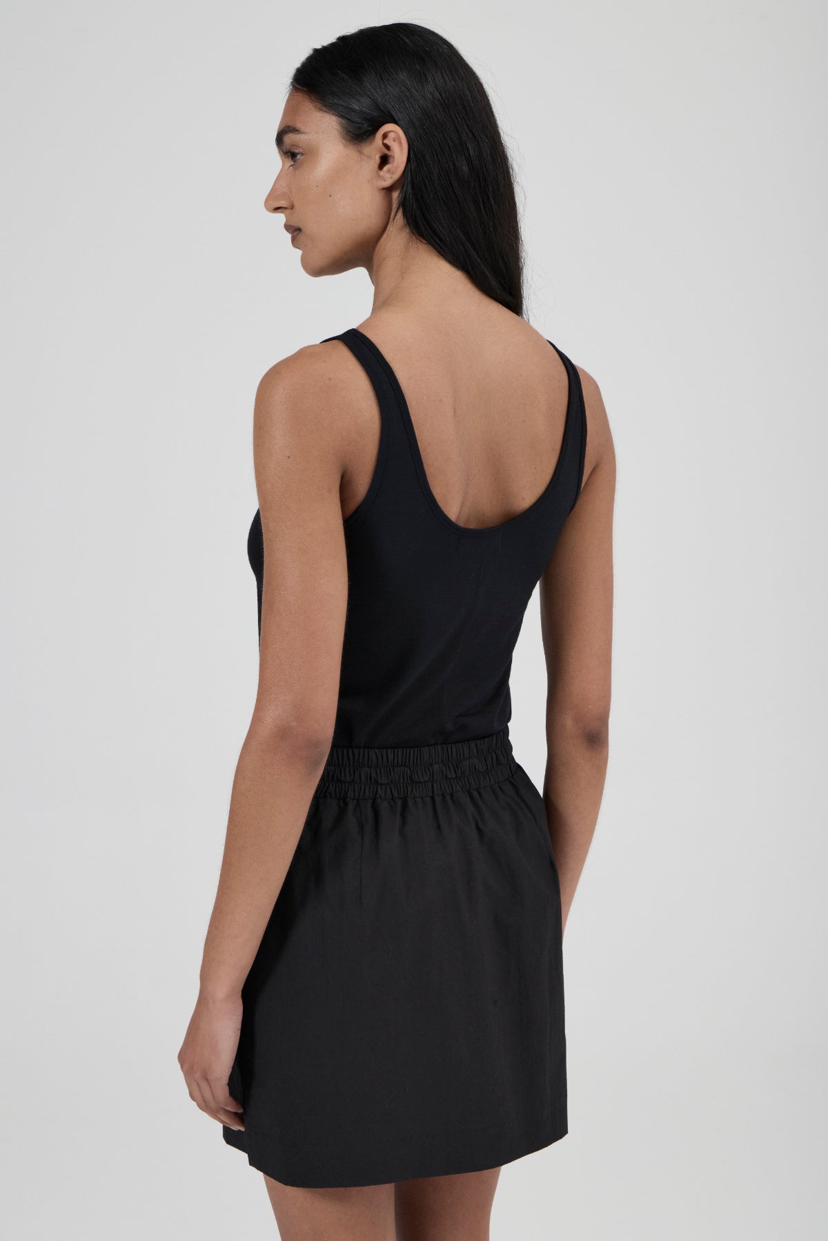 Piping Cotton Skirt - Black