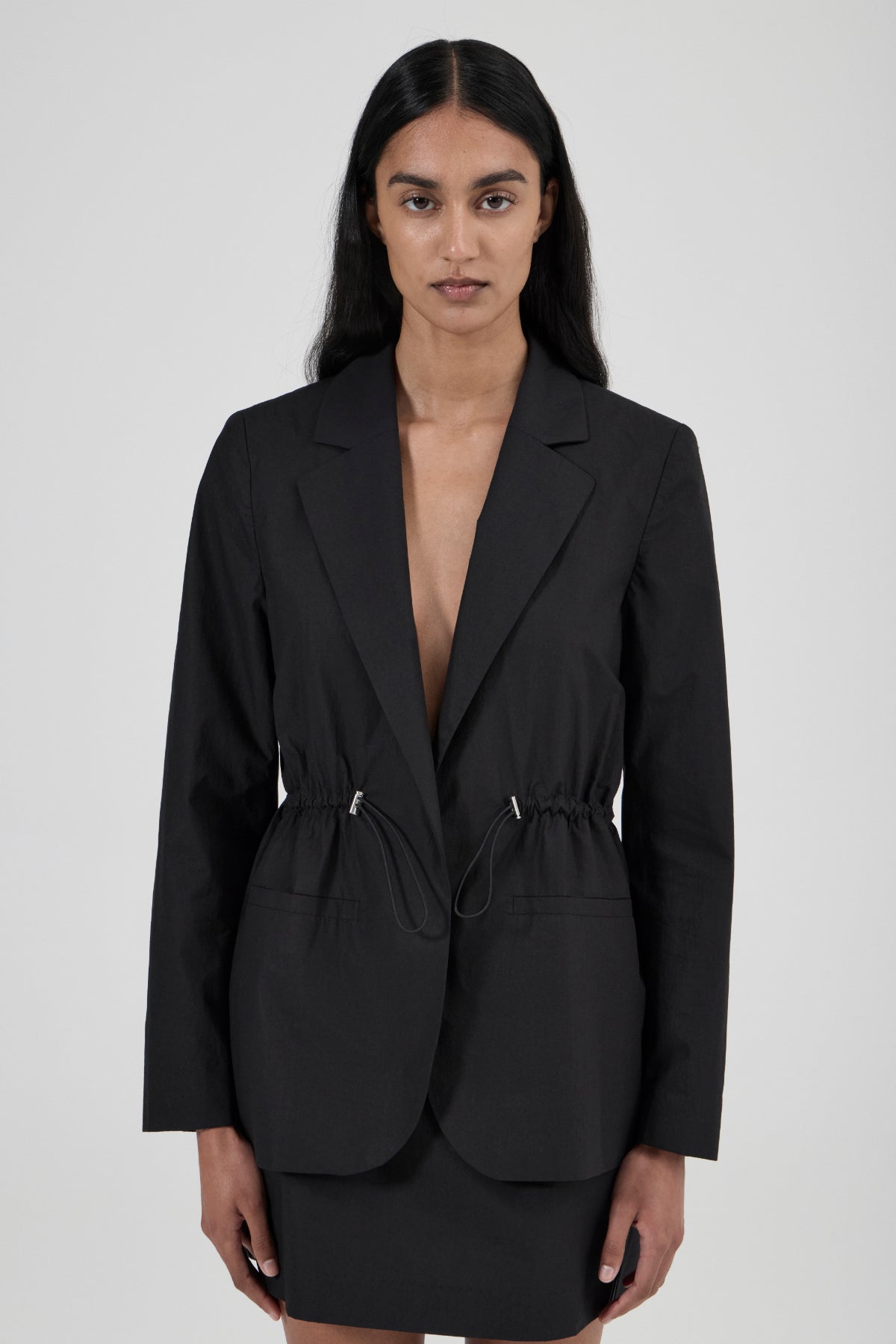 Cinched Cotton Blazer - Black