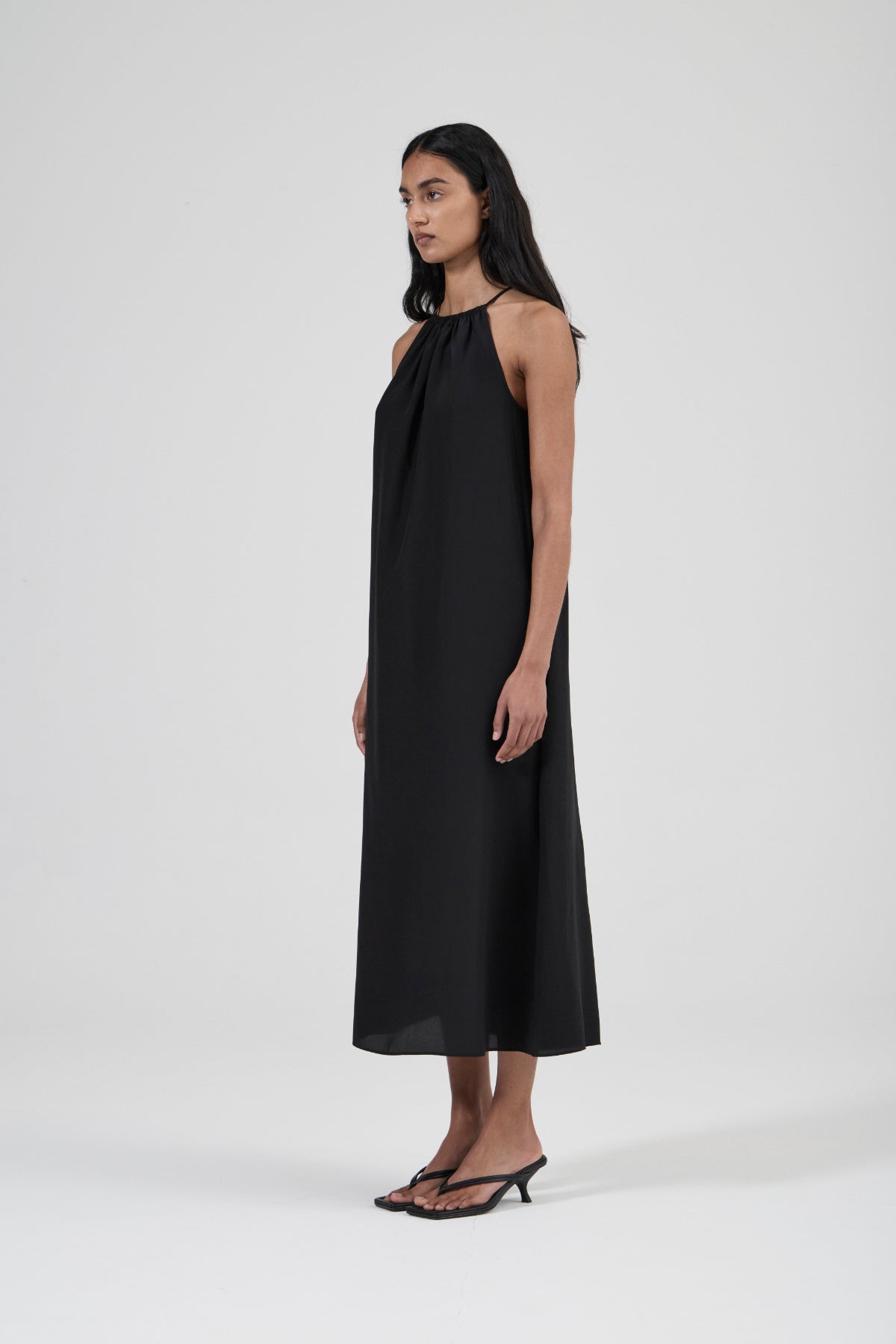 Halter Neck Silk Dress - Black