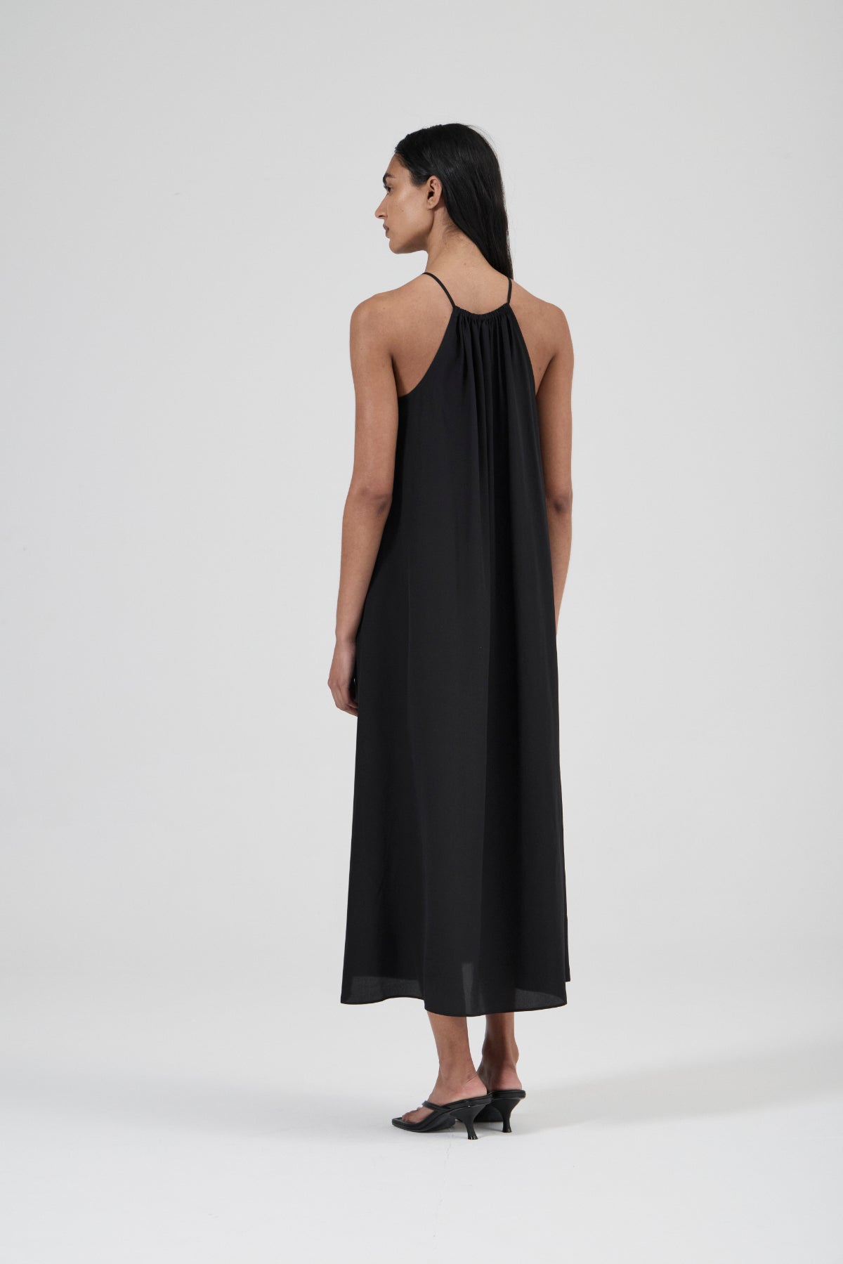 Halter Neck Silk Dress - Black