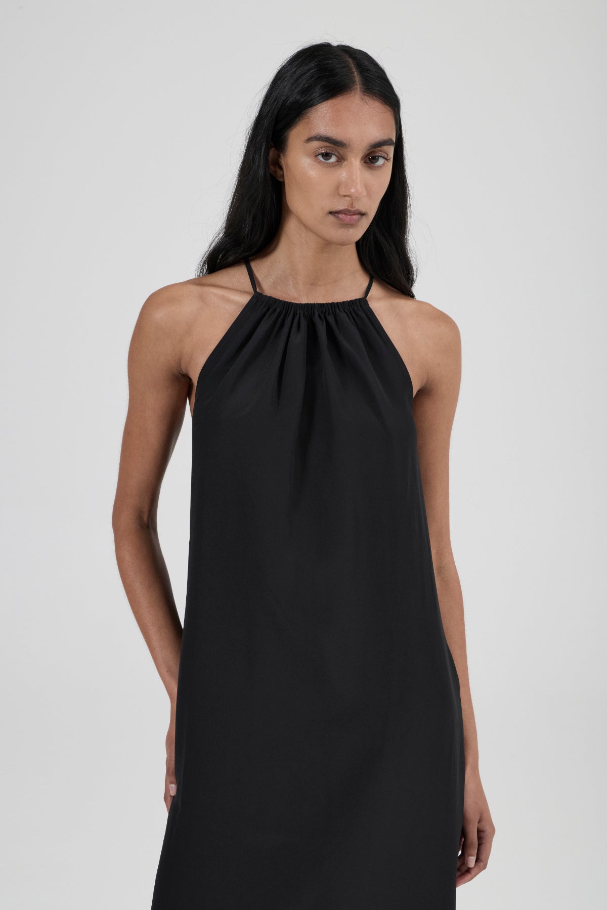 Halter Neck Silk Dress - Black