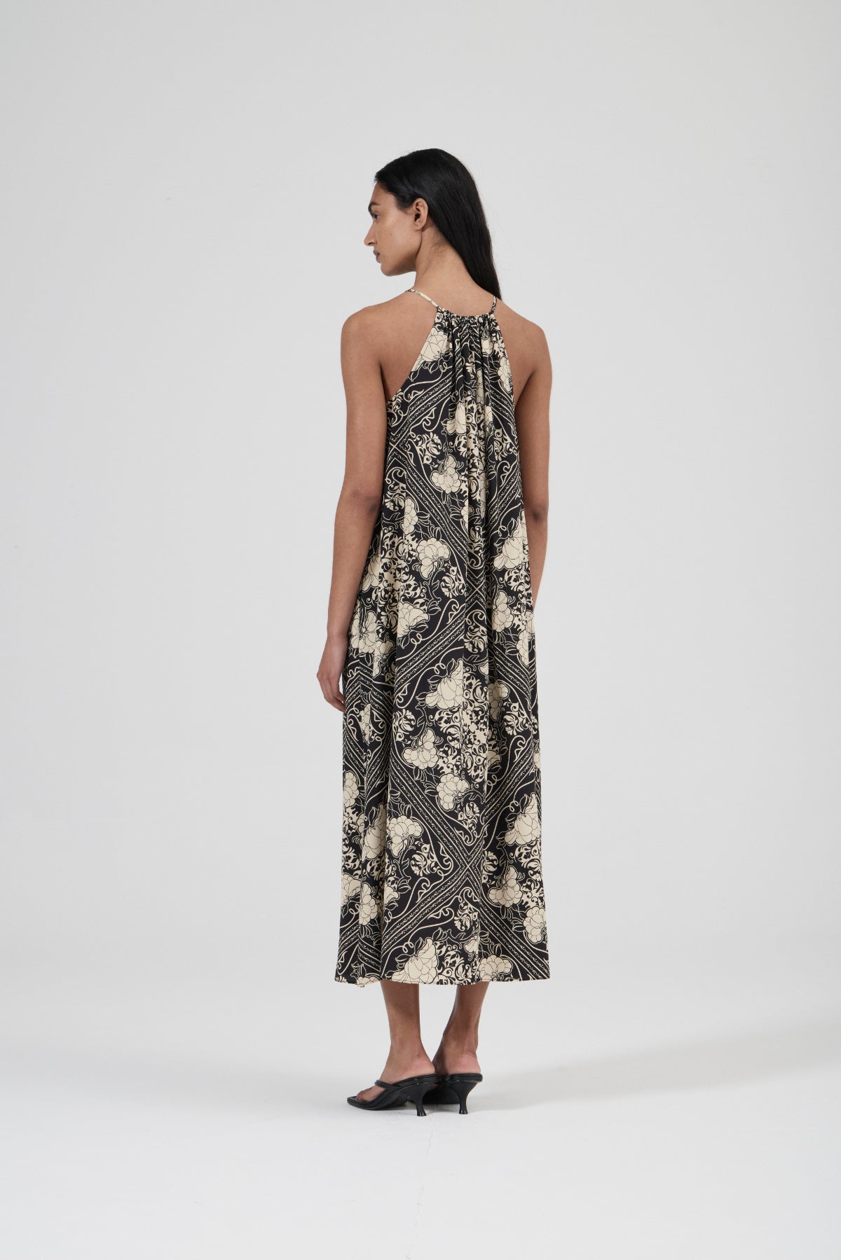 Halter Neck Silk Dress - Scarf Print