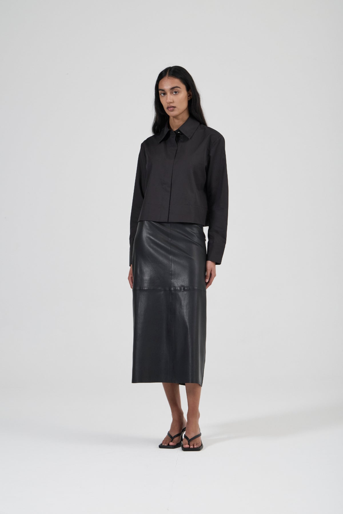 Cropped Shirt - Black Premium Cotton