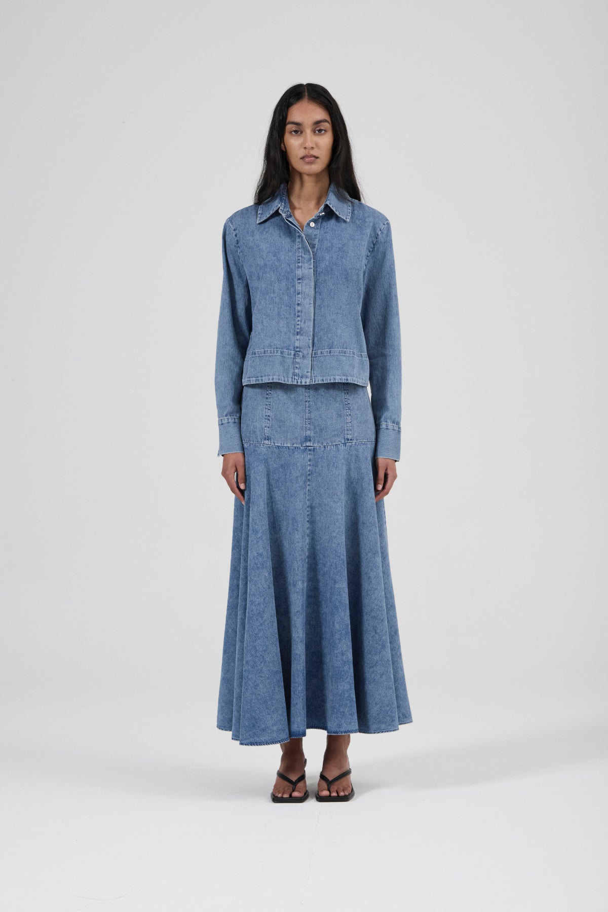 Cropped Shirt - Aged Denim