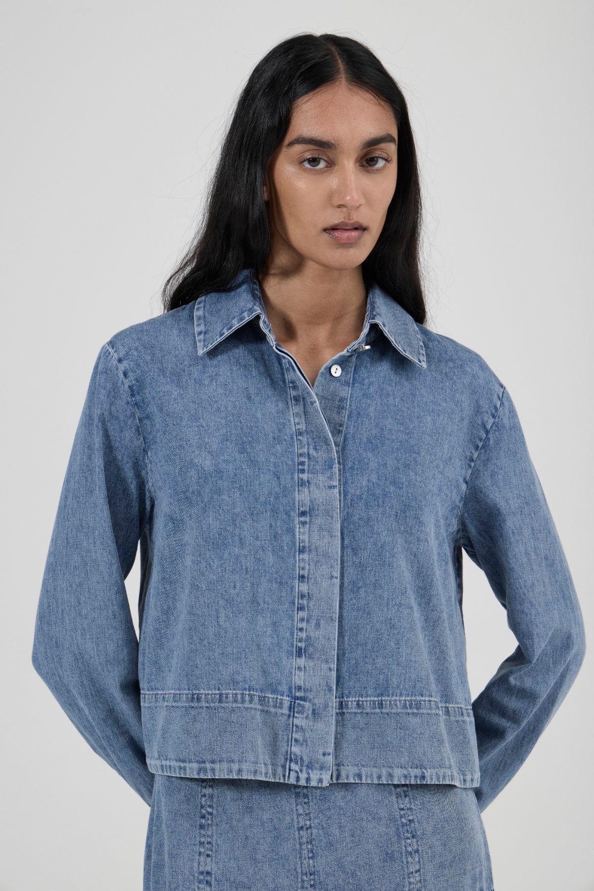 Cropped Shirt - Aged Denim