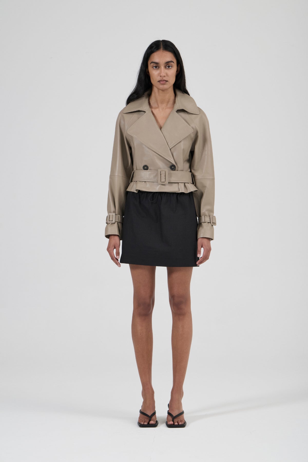 Cropped Trench Coat - Putty Leather