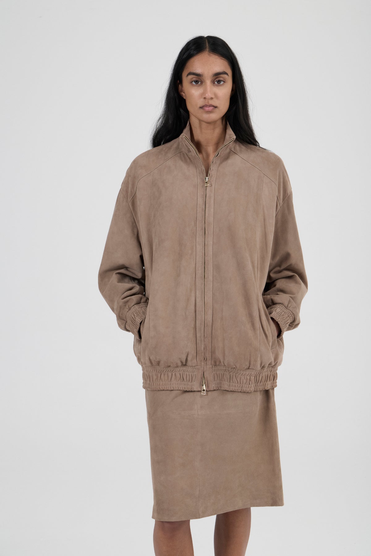 Leather Bomber - Mushroom Suede