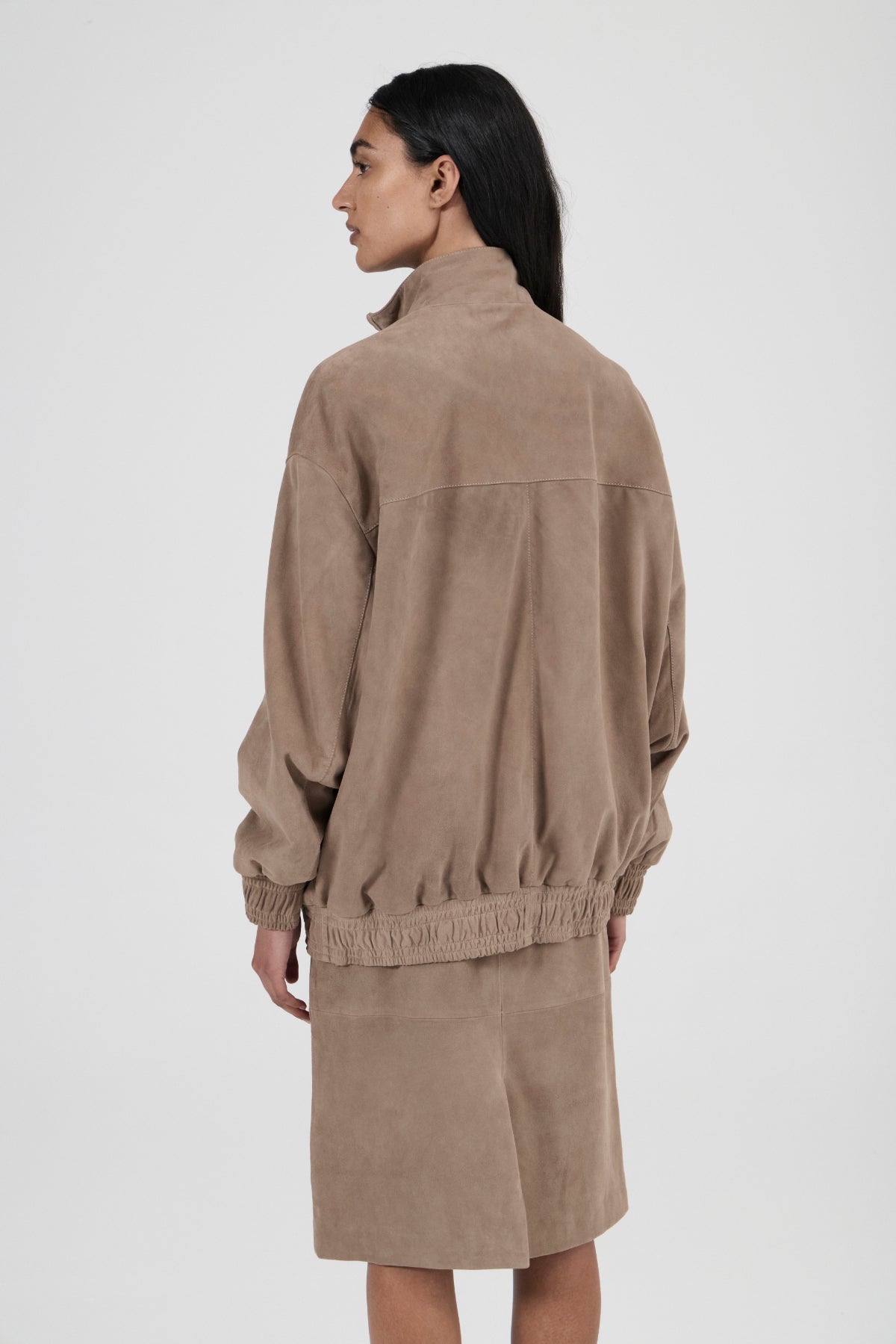 Leather Bomber - Mushroom Suede