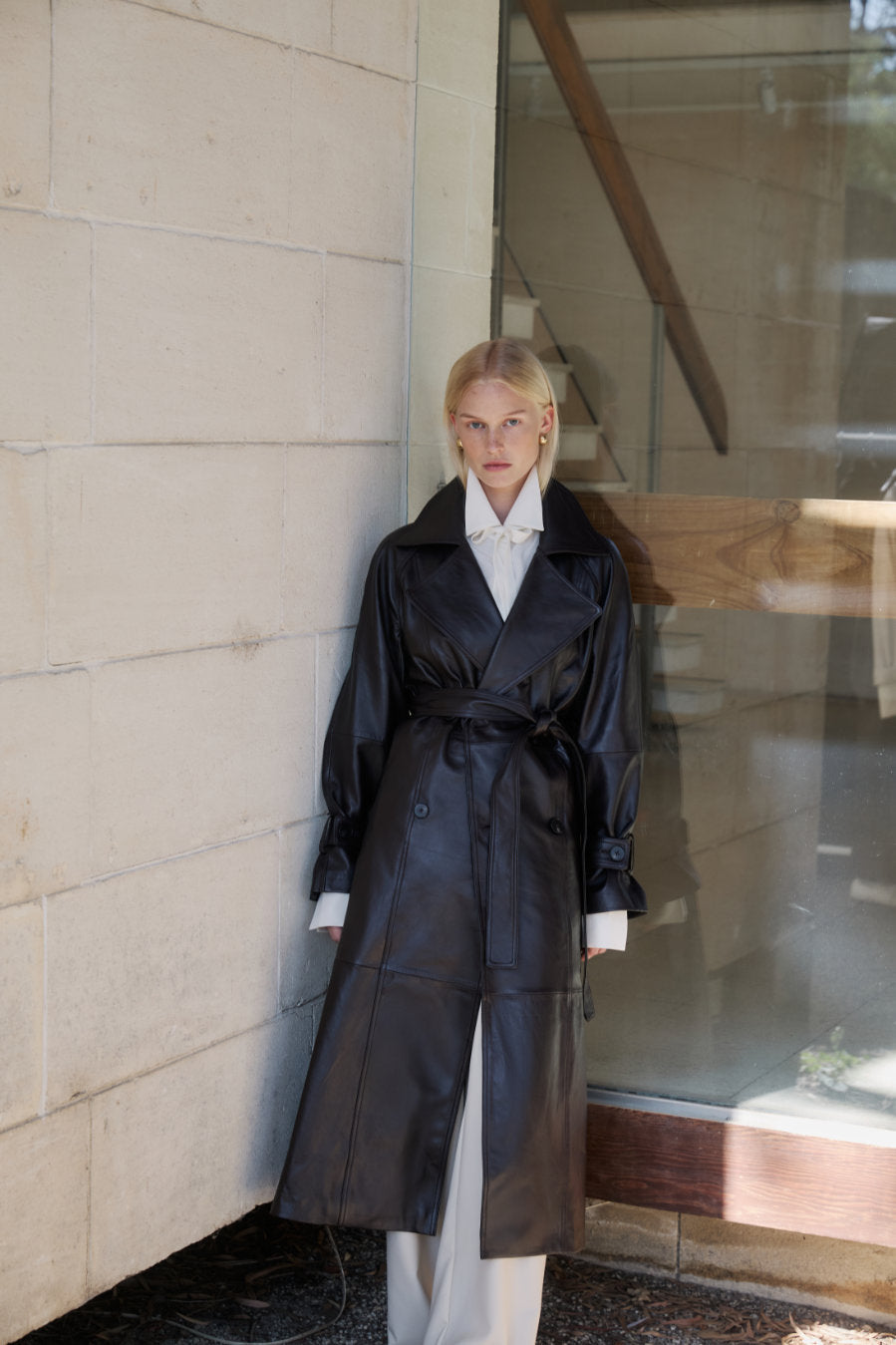 Leather Trench Coat - Plum