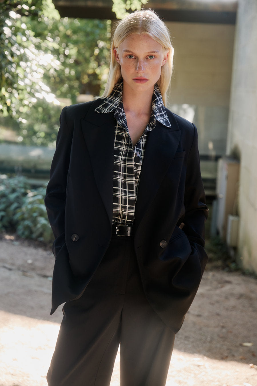 Double Breasted Wool Blazer - Black