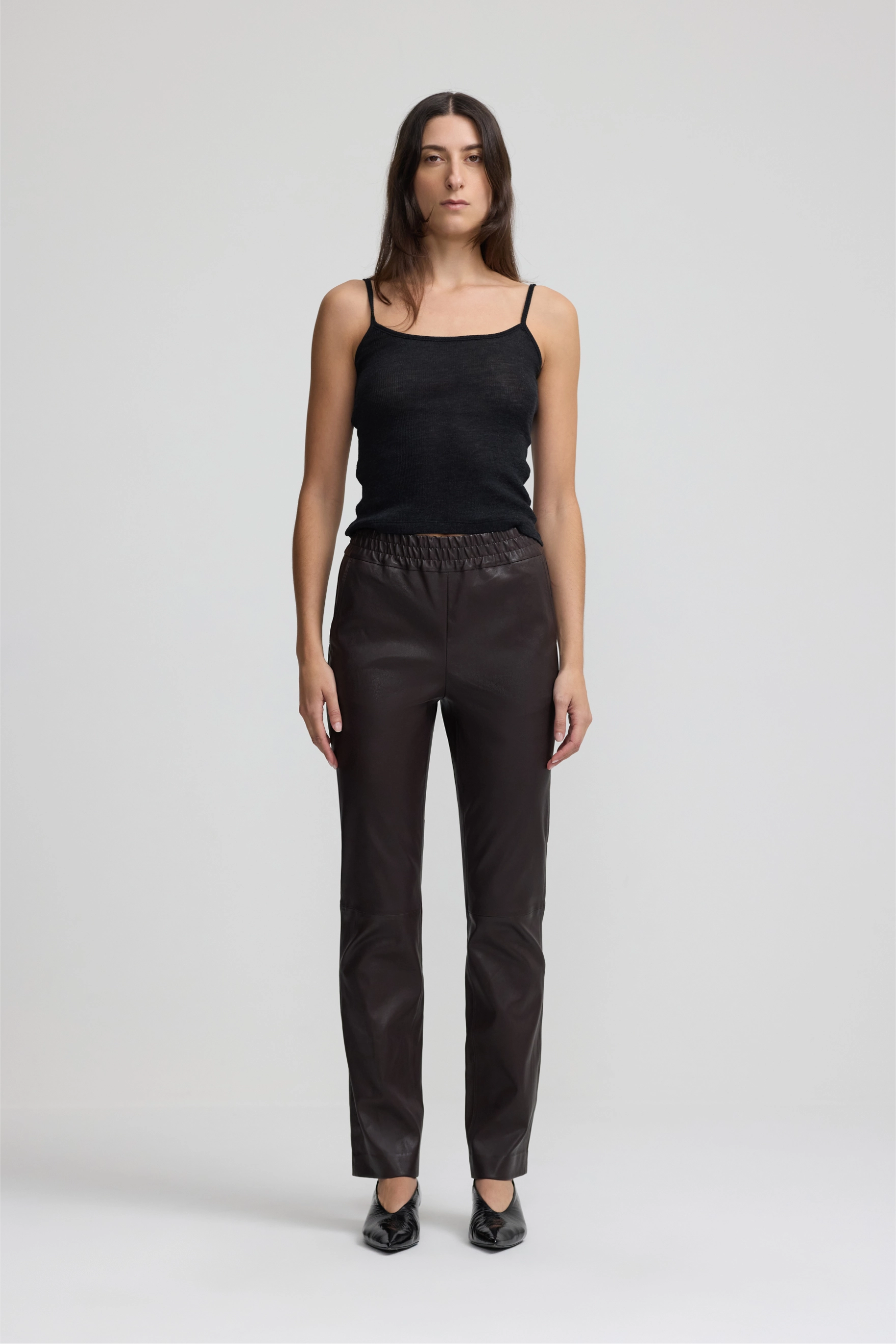 Stretch Leather Straight Leg Pant - Espresso