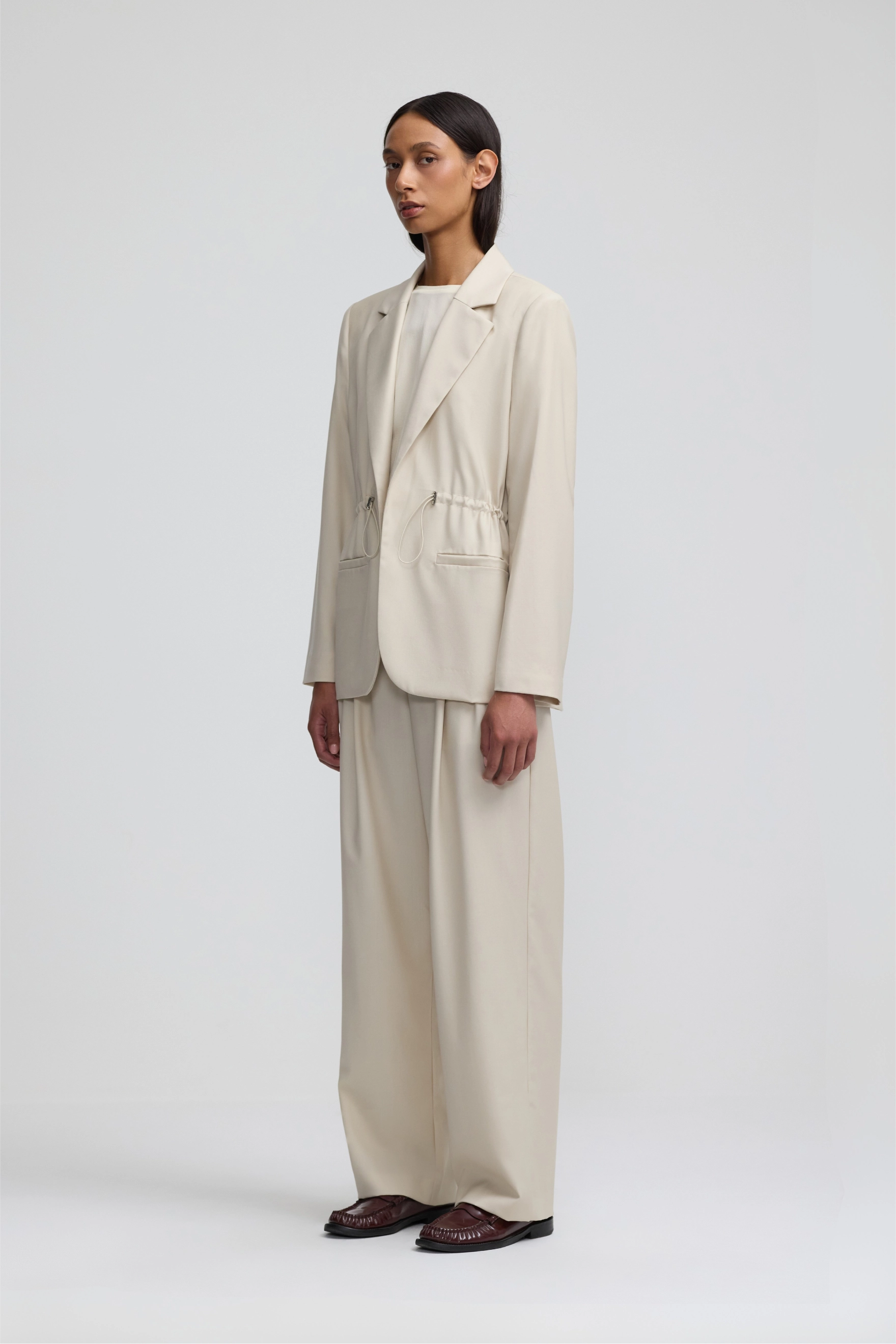 Cinched Blazer - Soft Ecru Wool
