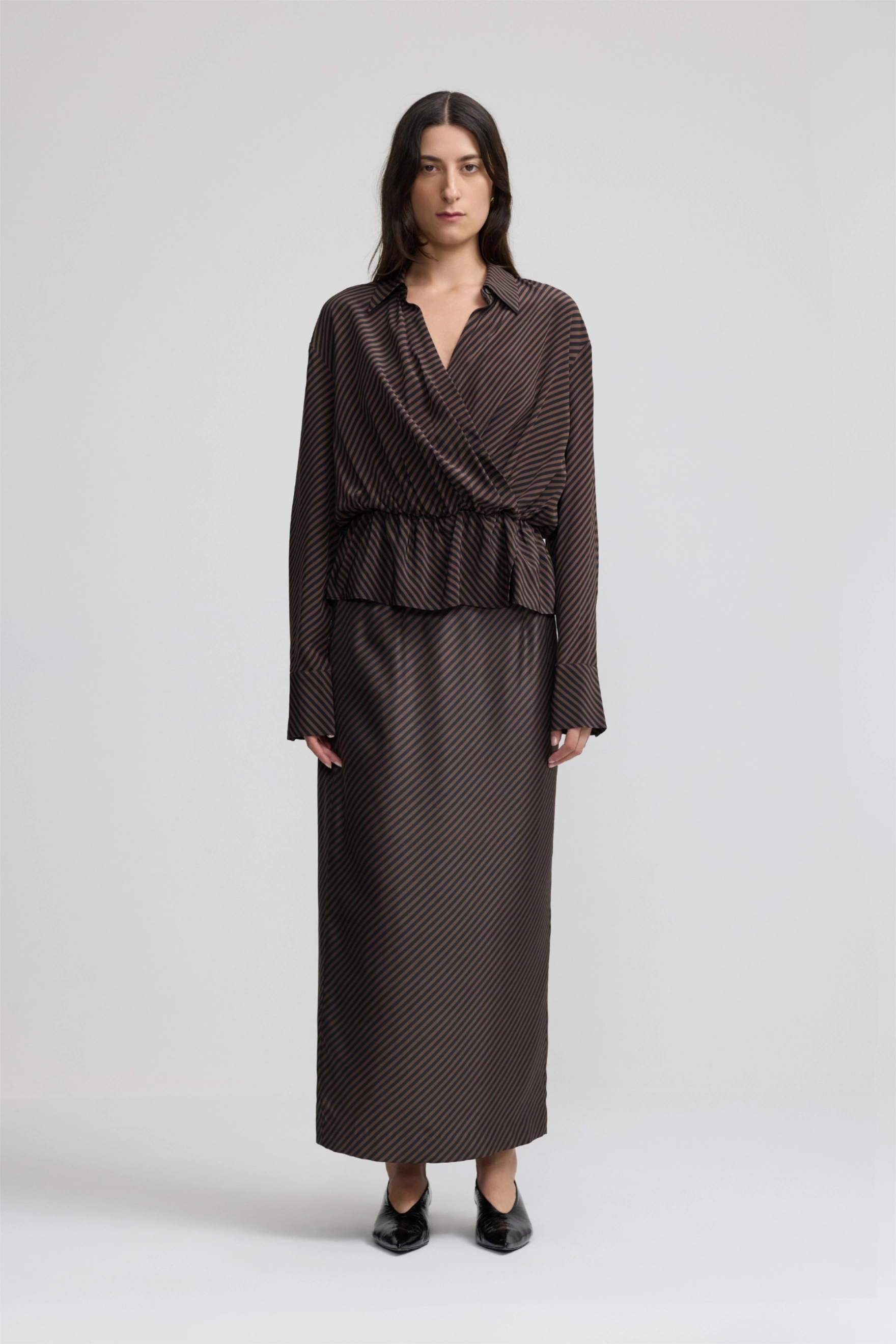 Wrap Shirt - Espresso Stripe Silk