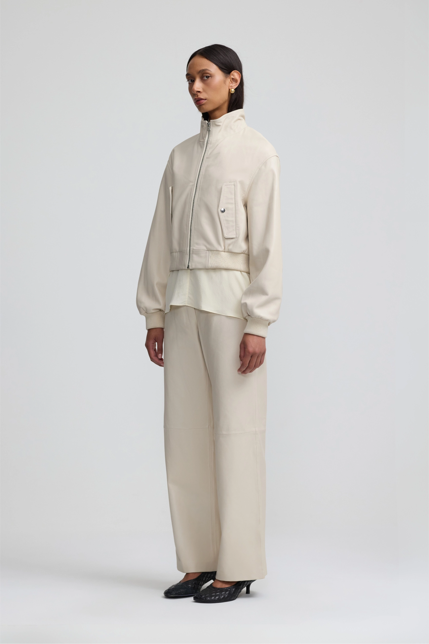 Leather Baby Bomber - Chalk