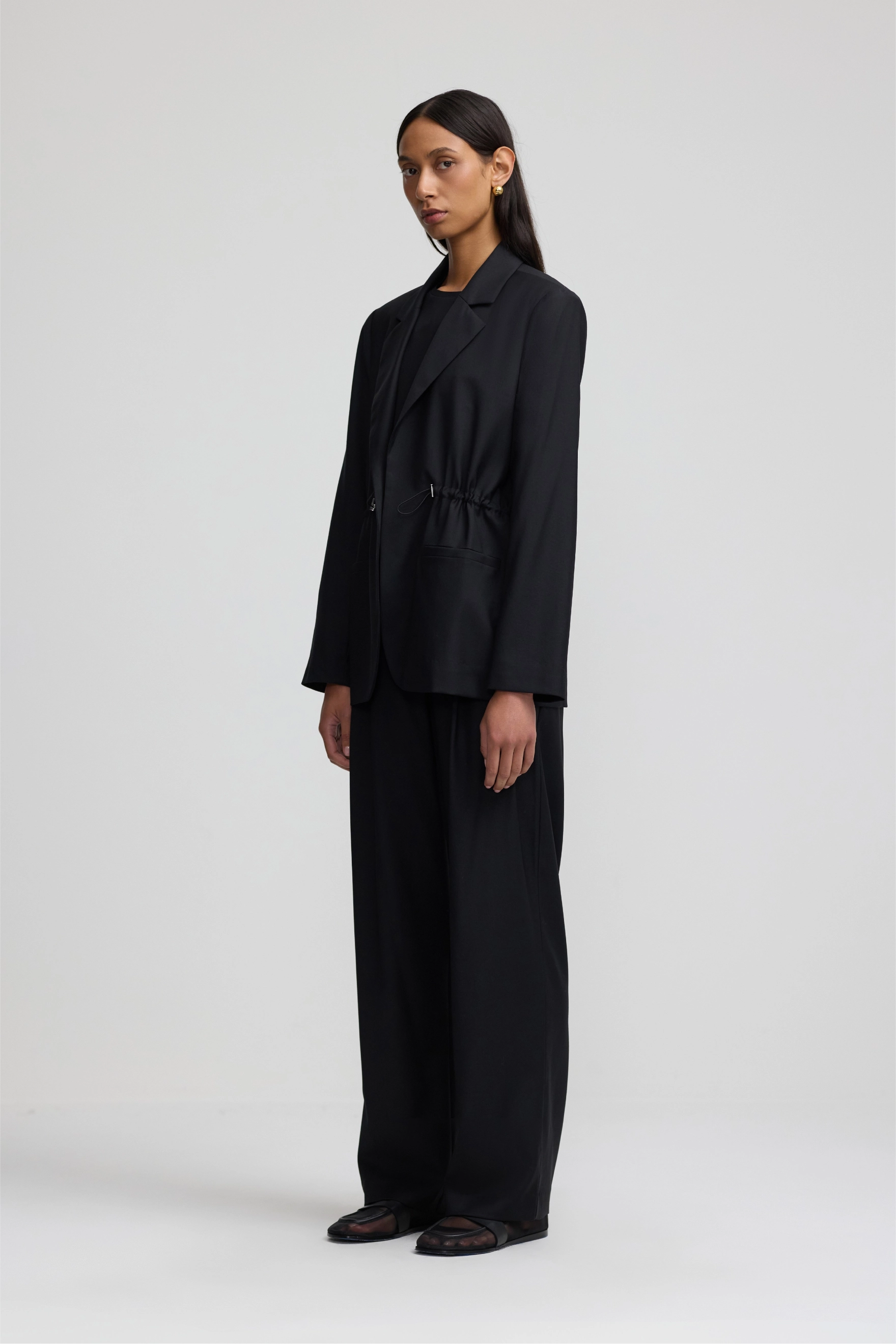 Cinched Blazer - Black Wool