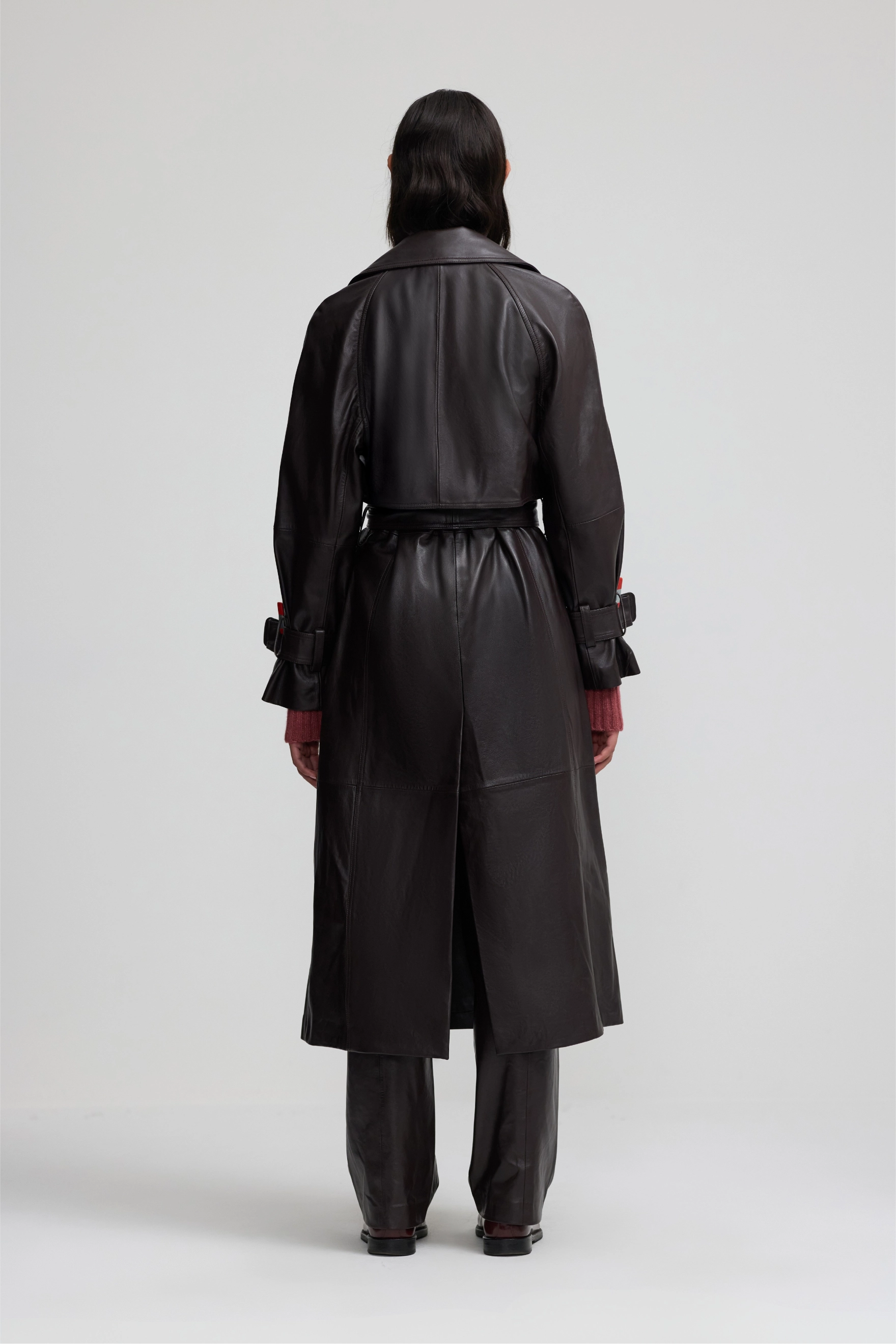 Leather Trench Coat - Plum