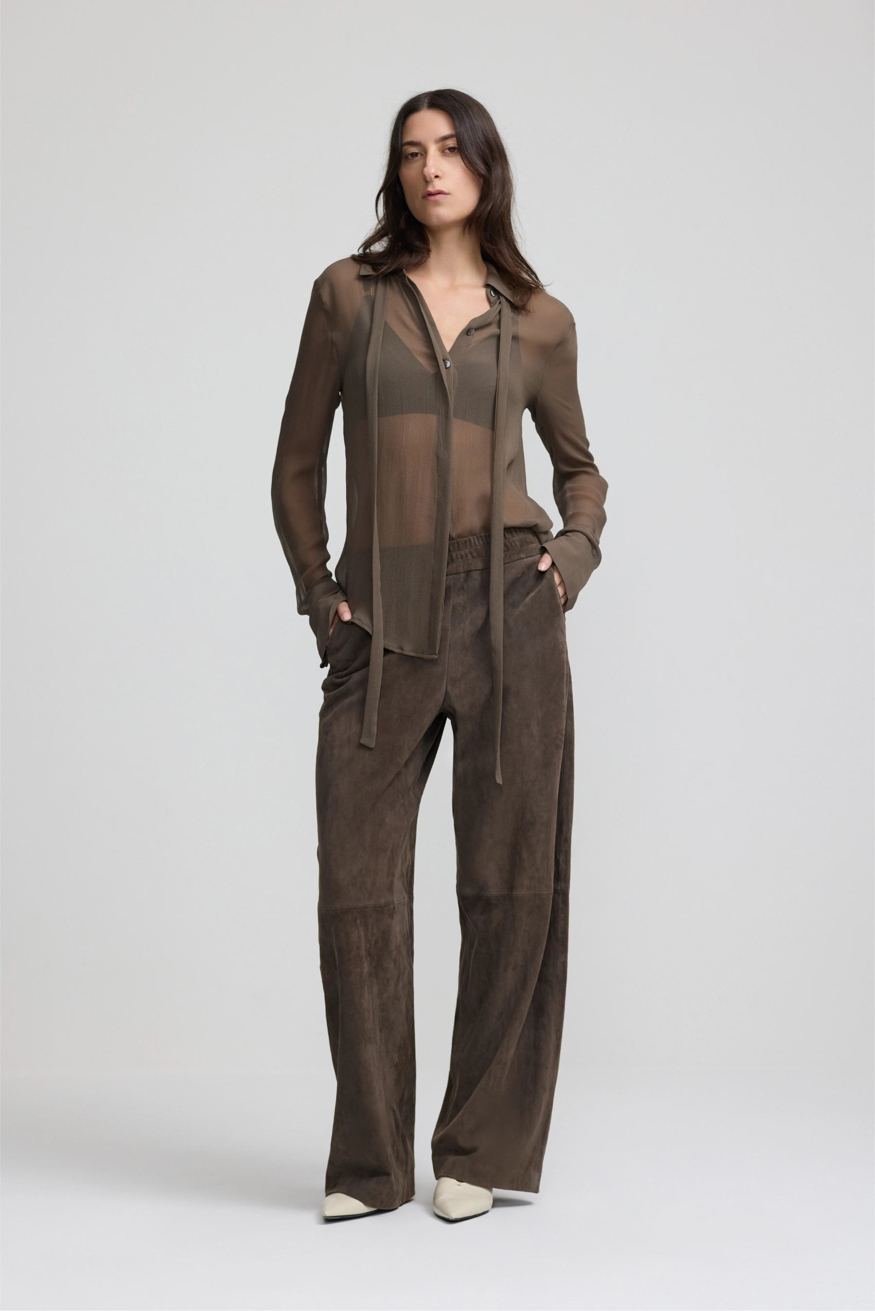 Relaxed Leather Pant - Dark Moss Suede