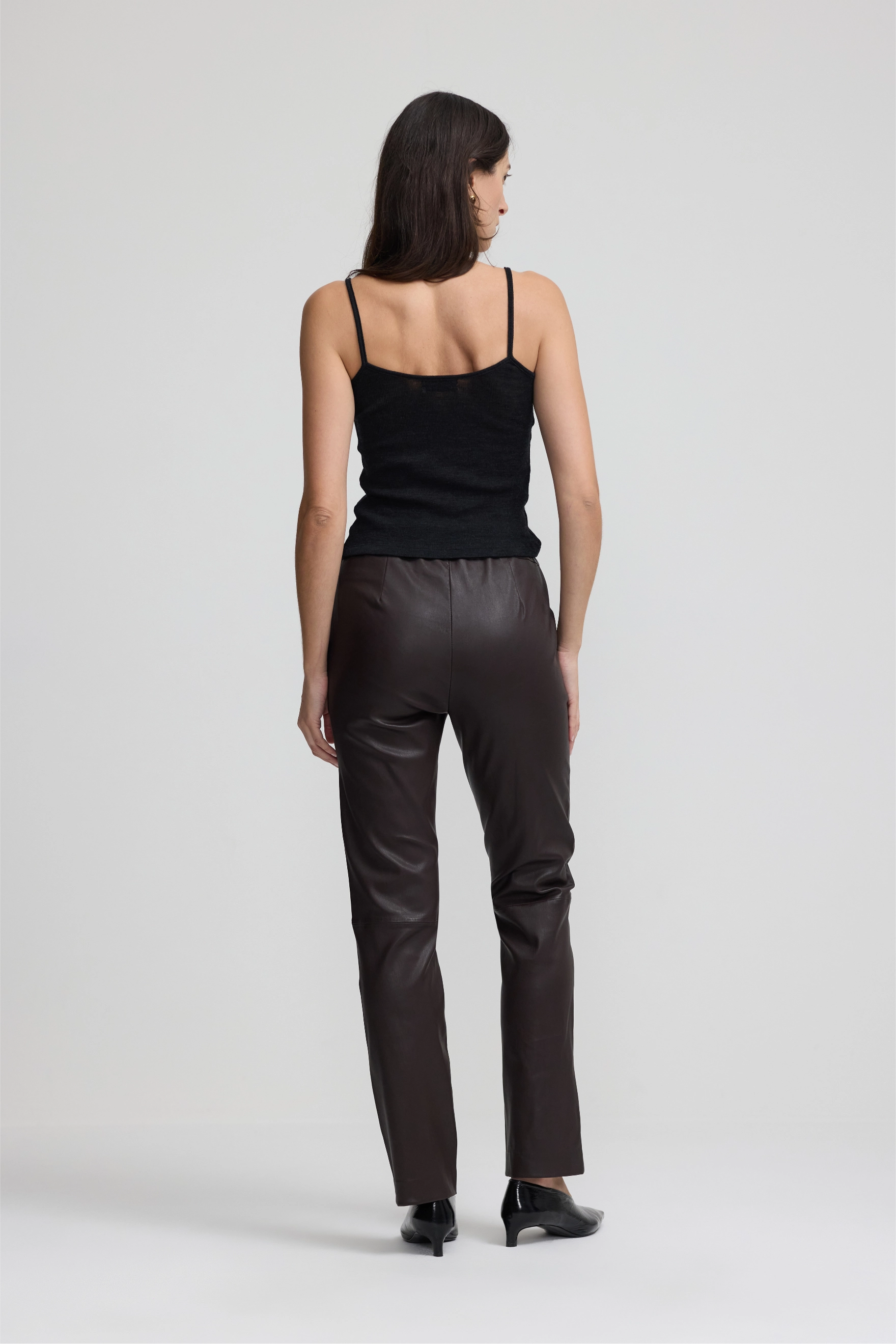 Stretch Leather Straight Leg Pant - Espresso