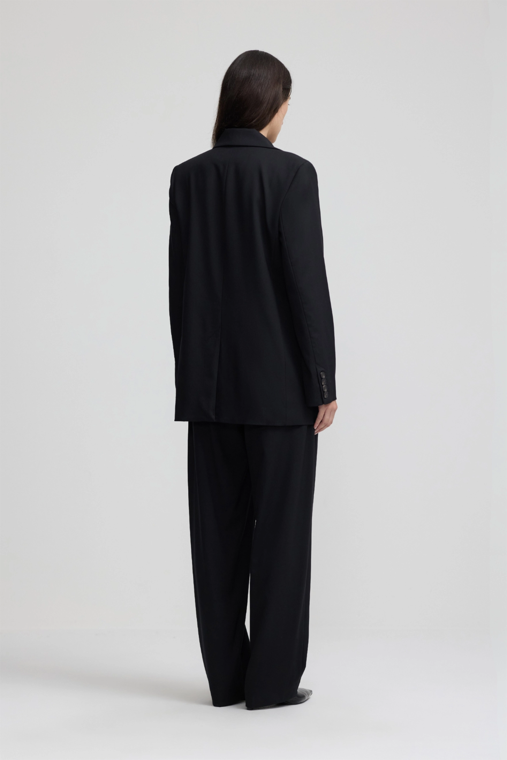 Double Breasted Wool Blazer - Black