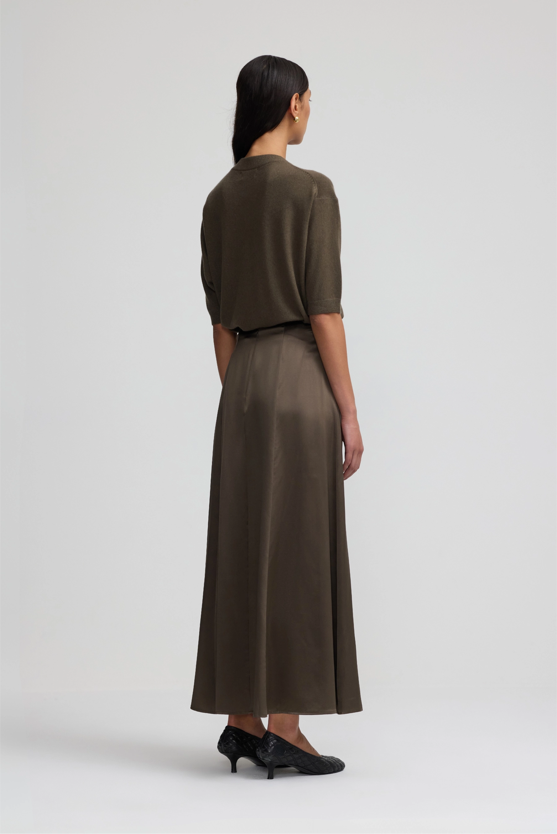 Silk Satin Full Skirt - Dark Moss