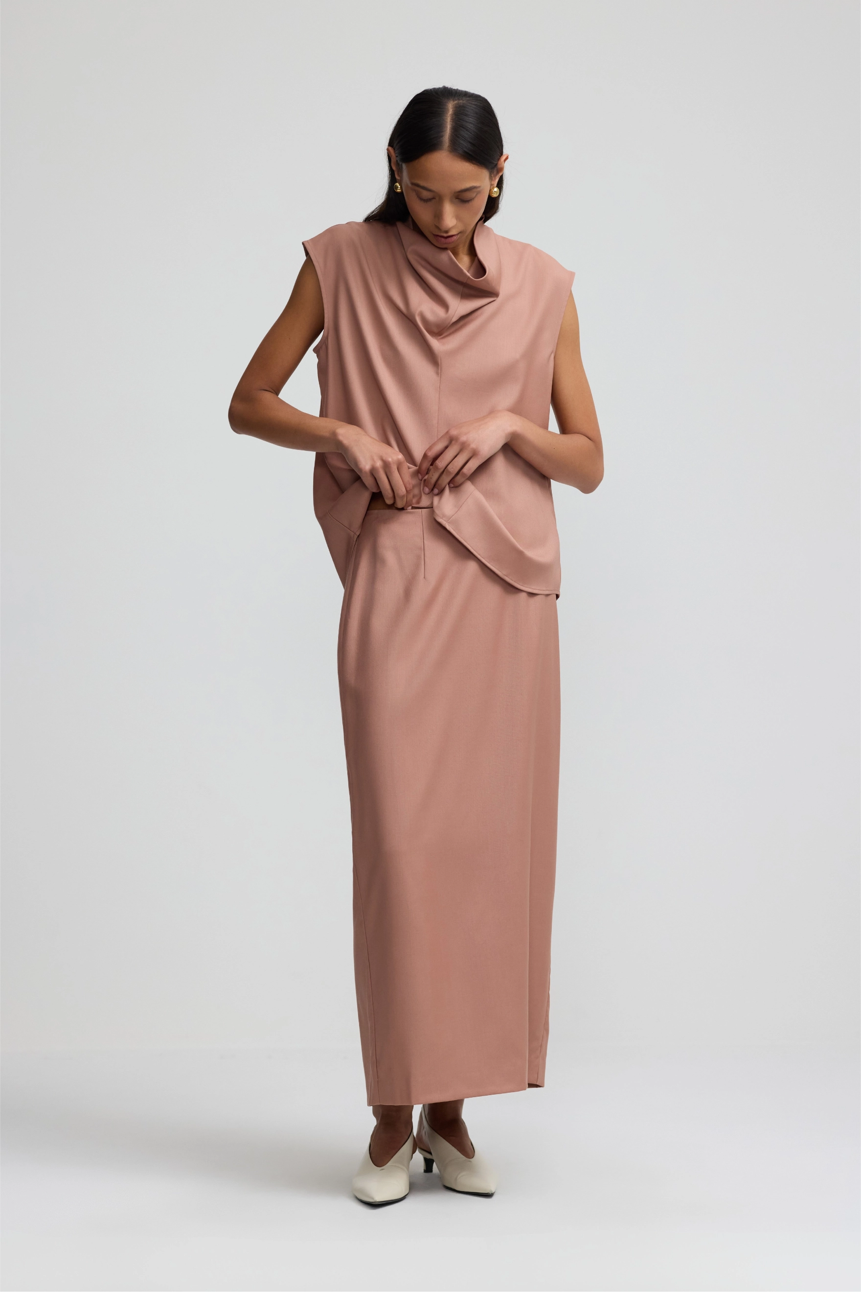 Column Skirt - Faded Rose Wool