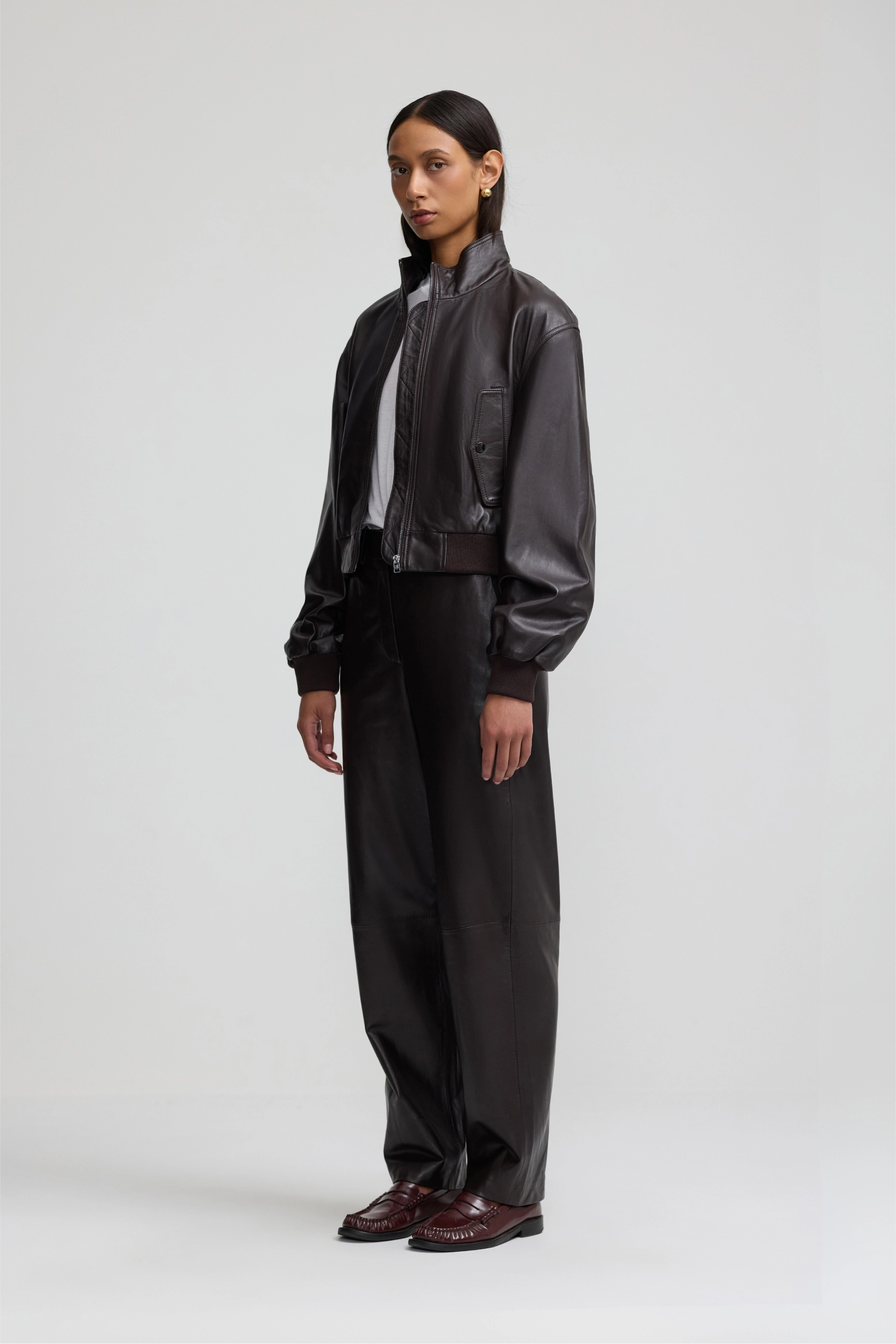 Leather Baby Bomber - Plum