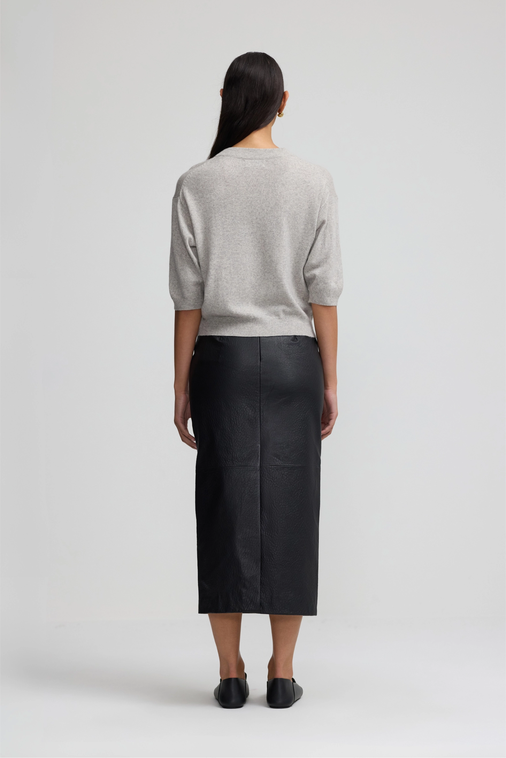 Leather Column Skirt - Black
