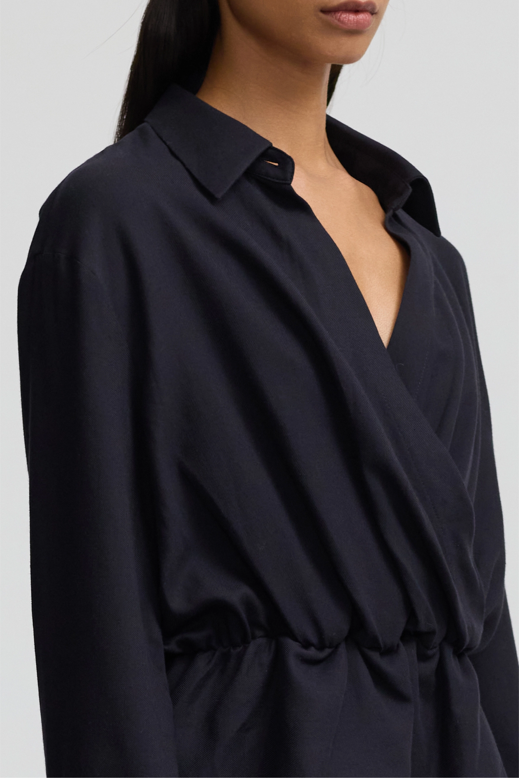Wrap Shirt - Black Cotton Cashmere