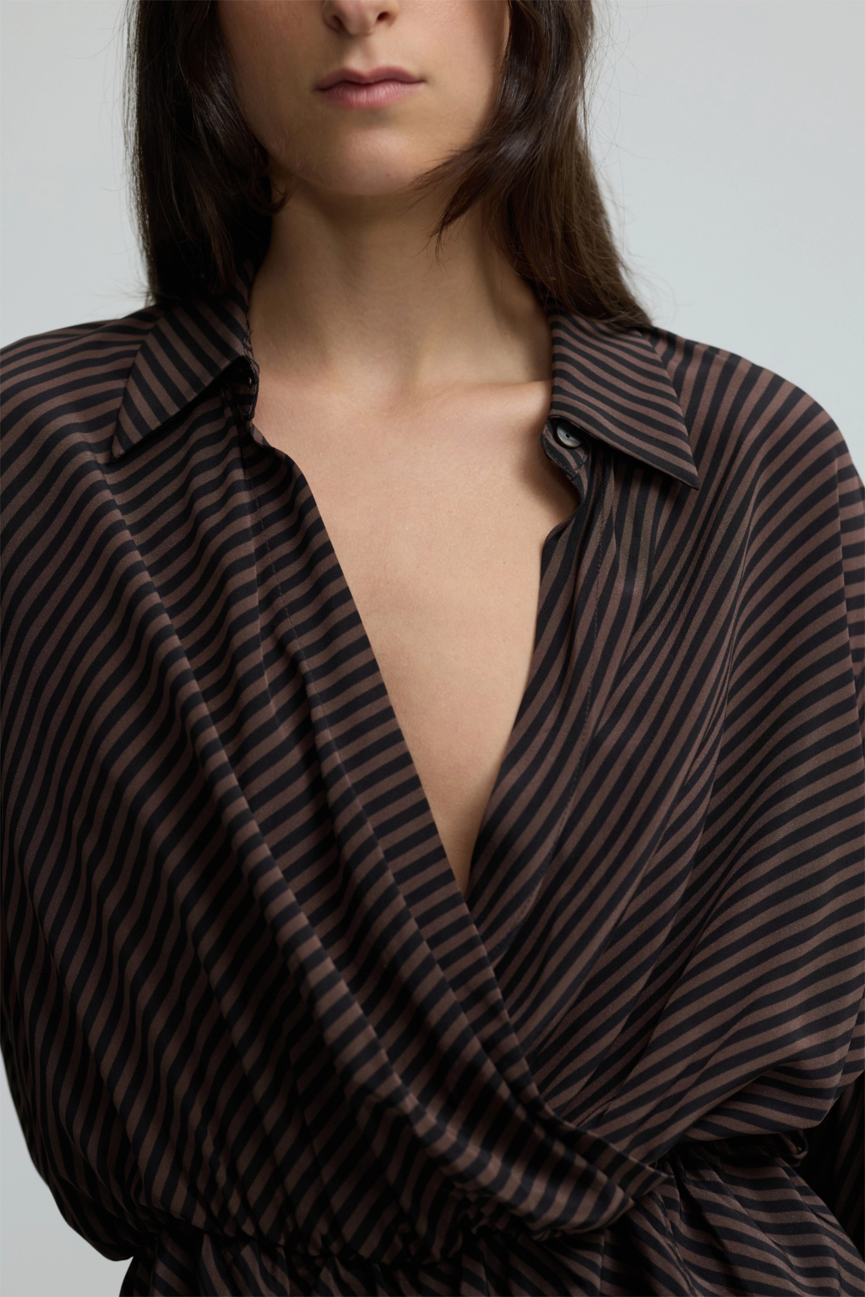 Wrap Shirt - Espresso Stripe Silk