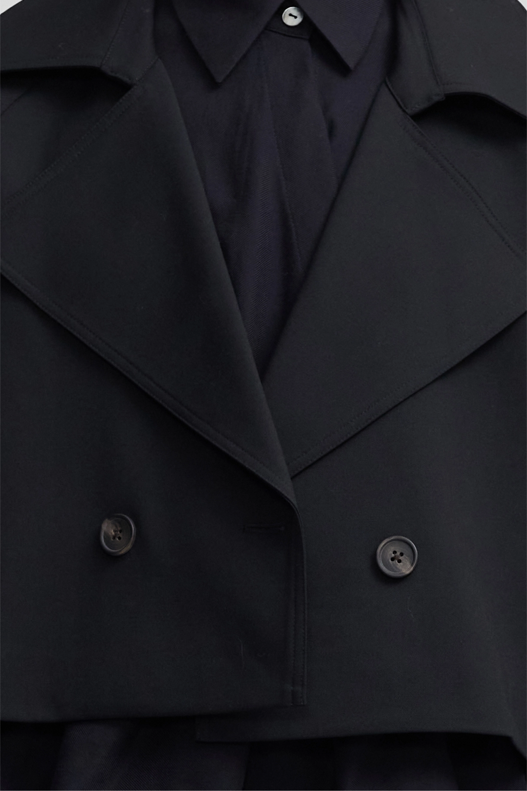 Cropped Trench Coat - Black Wool