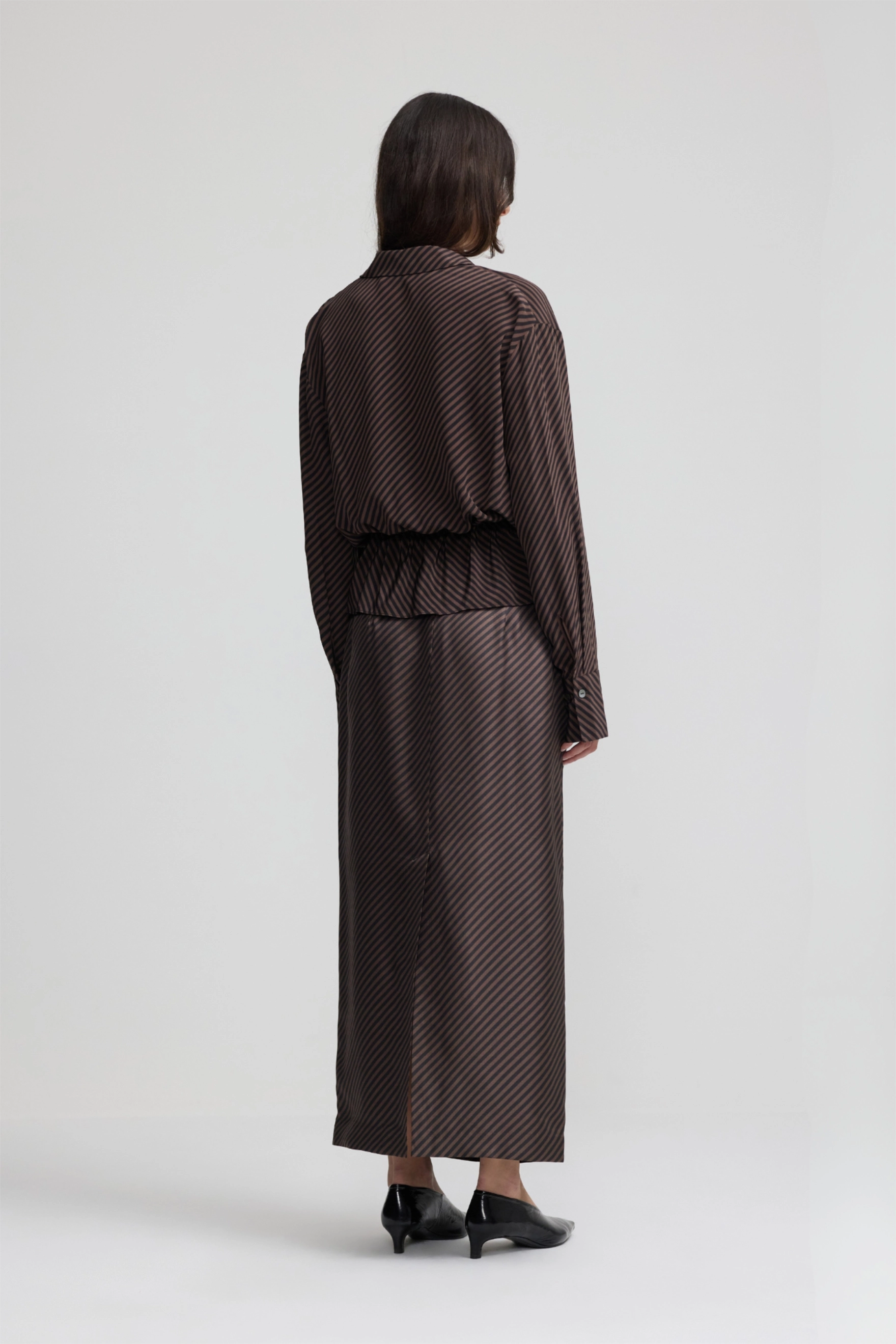 Column Skirt - Espresso Stripe Silk Twill