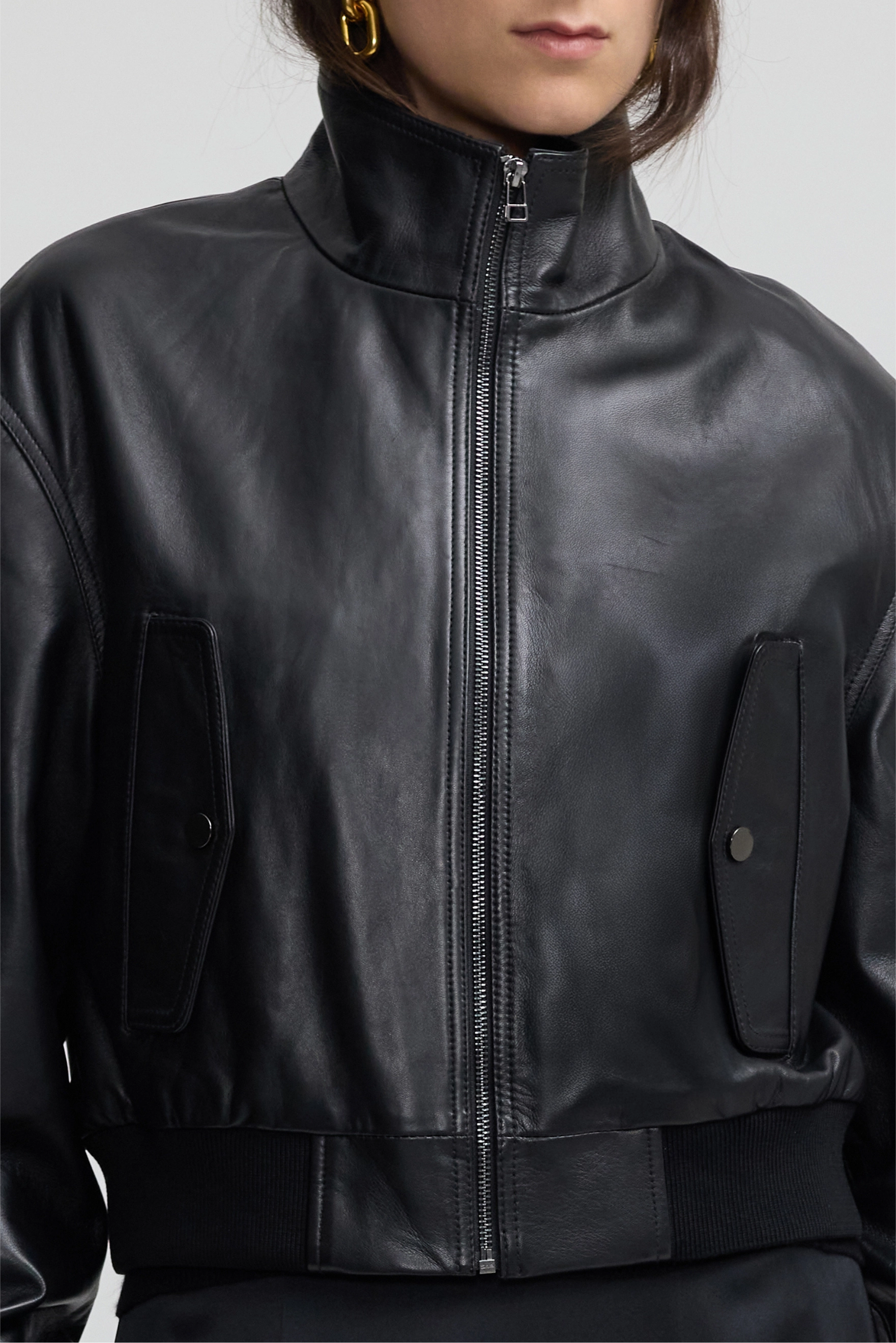 Leather Baby Bomber - Black