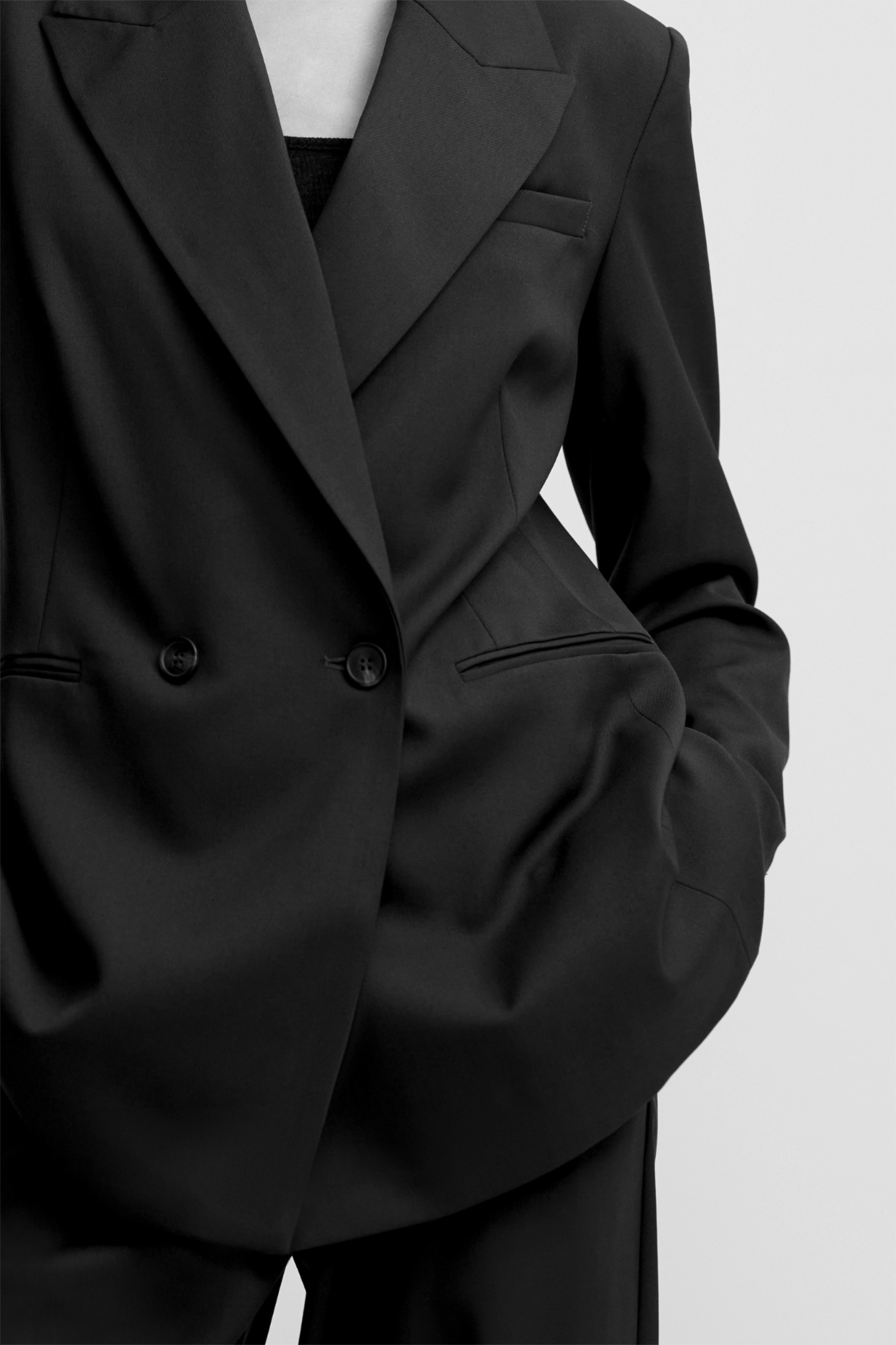 Double Breasted Wool Blazer - Black