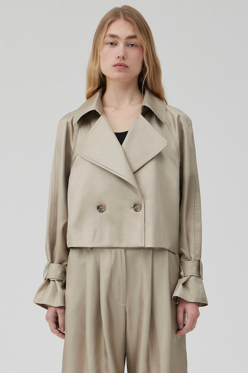 Cropped Trench Coat - Putty Silk