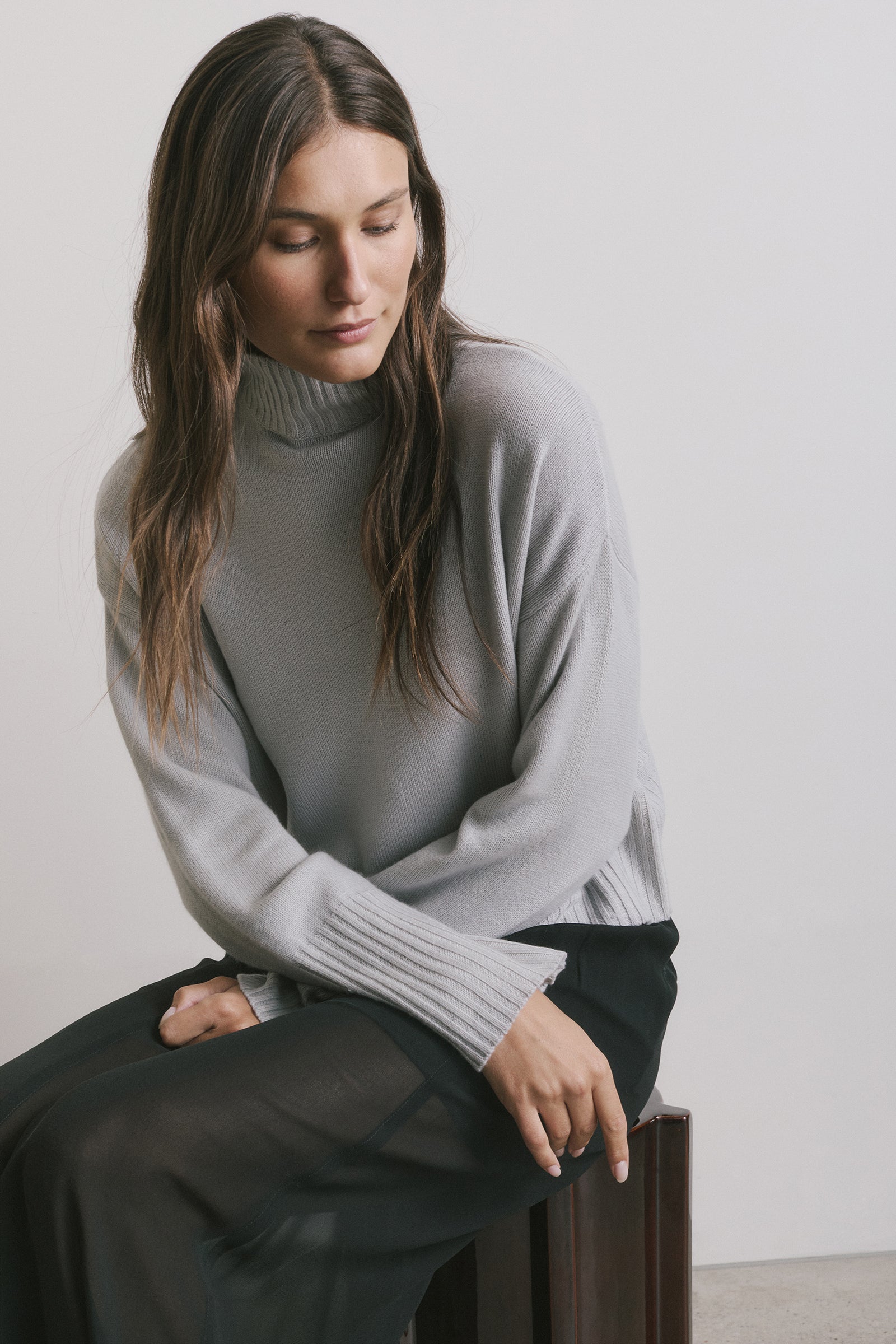 Cashmere Cropped Drop Shoulder Funnel - Cloud