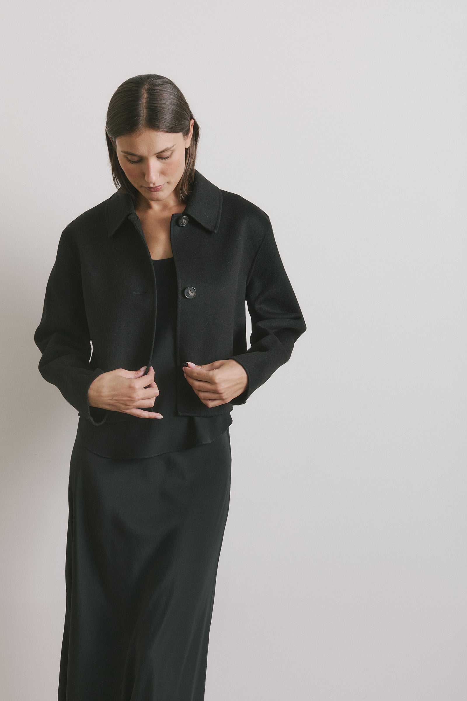 Cashmere Cropped Coat - Black