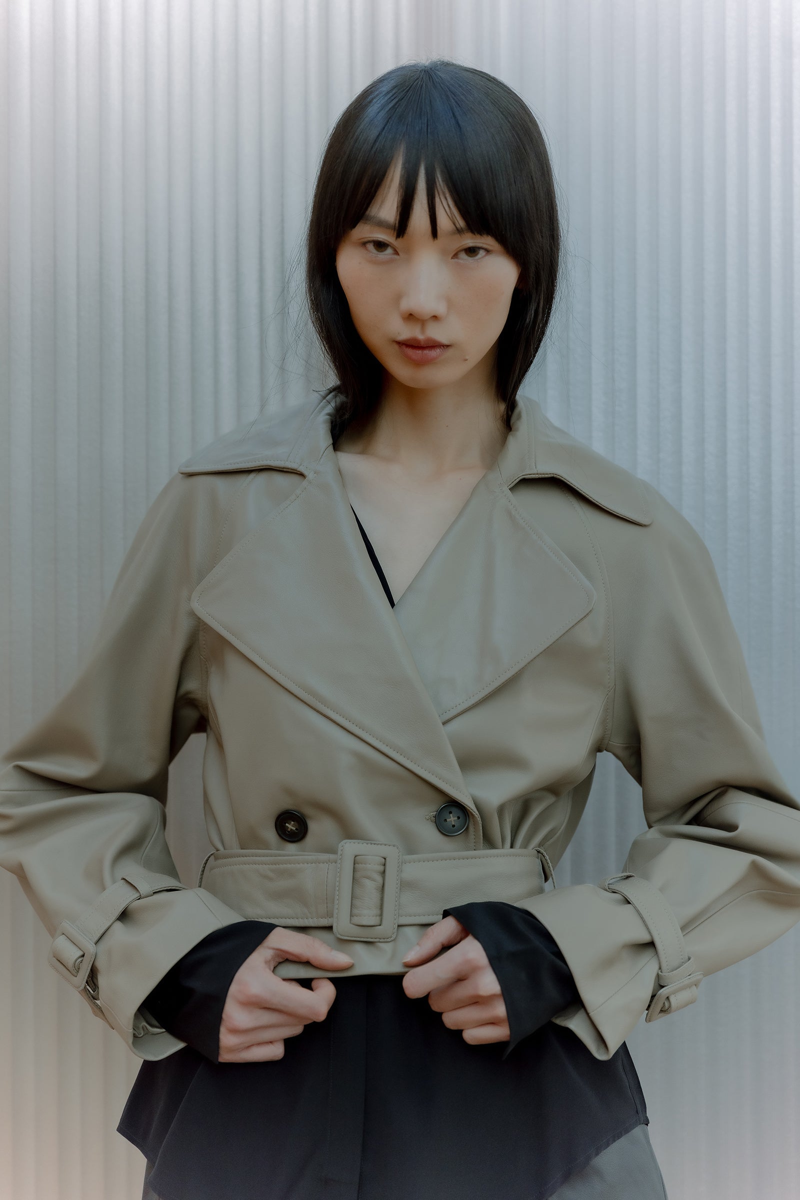 Cropped Trench Coat - Putty Leather