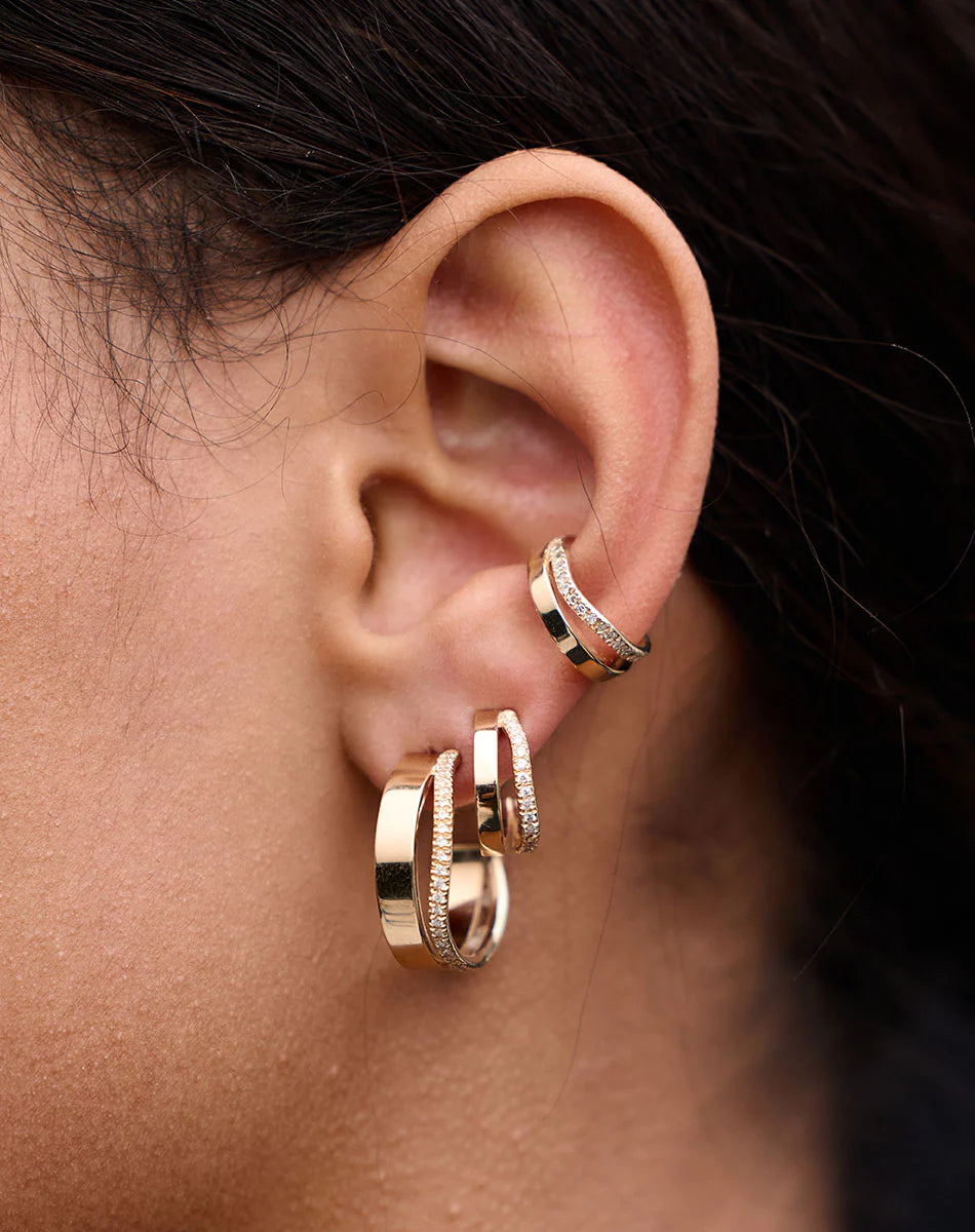 Meadowlark Medium Bliss Pave Hoops - Gold/White Diamond