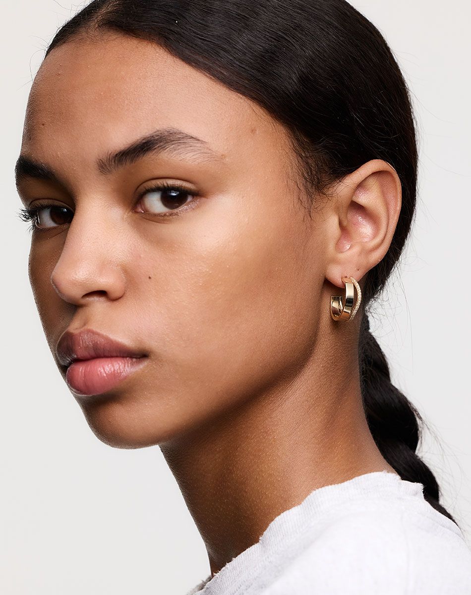 Meadowlark Medium Bliss Pave Hoops - Gold/White Diamond