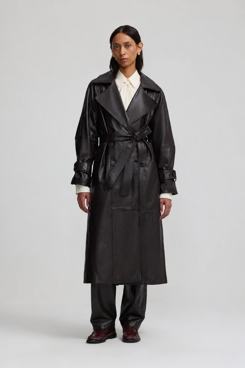 Leather Trench Coat - Plum